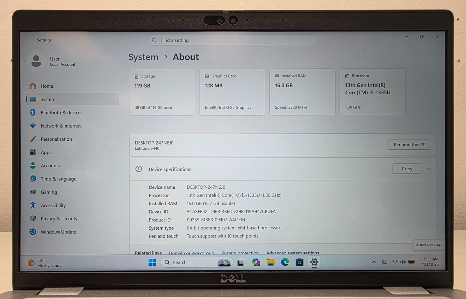 Dell Latitude 5440 14″ i5-1335U 1.30GHz 16GB RAM 128GB SSD Windows 11 Pro