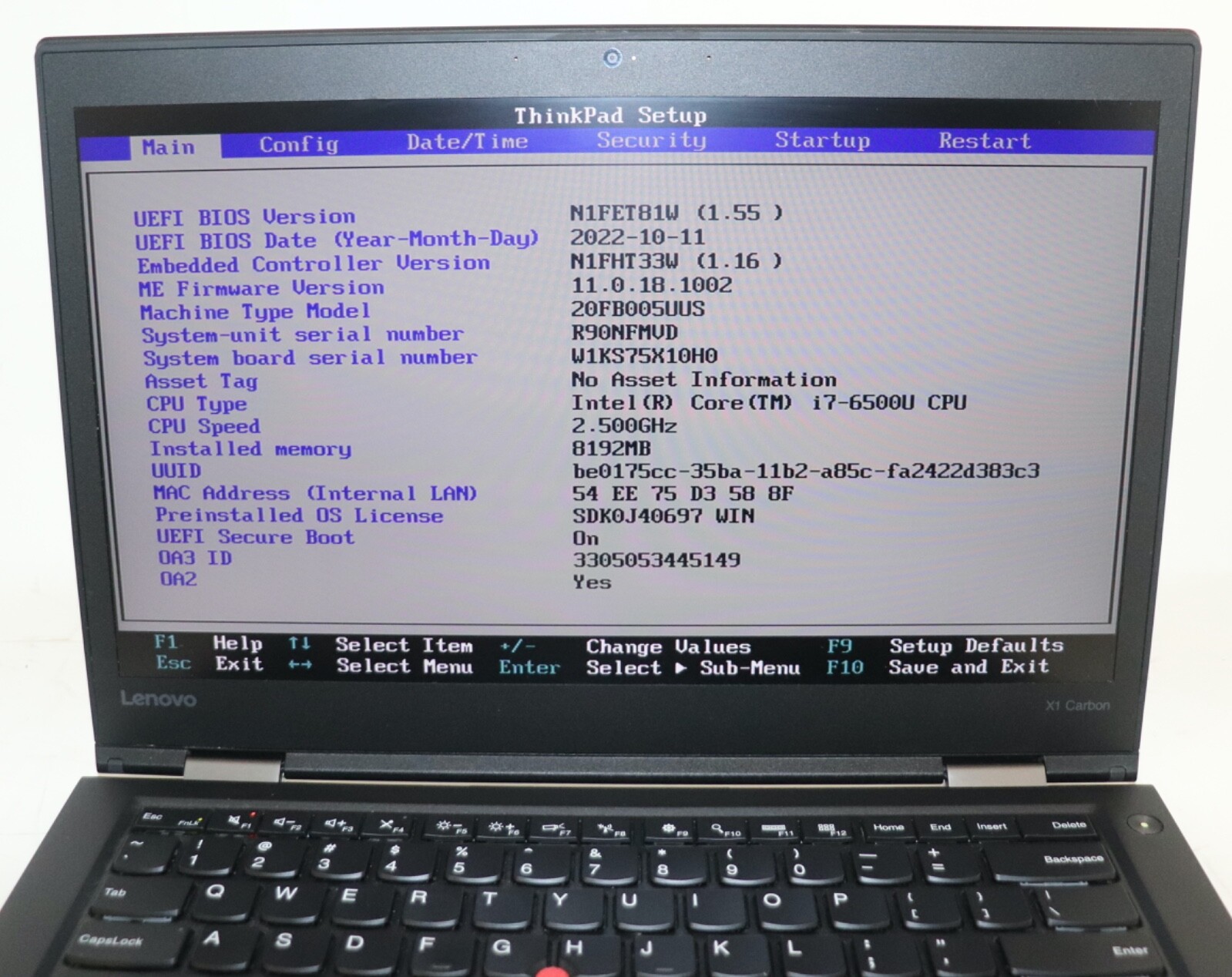 Lenovo ThinkPad X1 Carbon|Core i7@2.50GHz|8GBRAM|512GBSSD|WIN 11 Prof|Webcam|