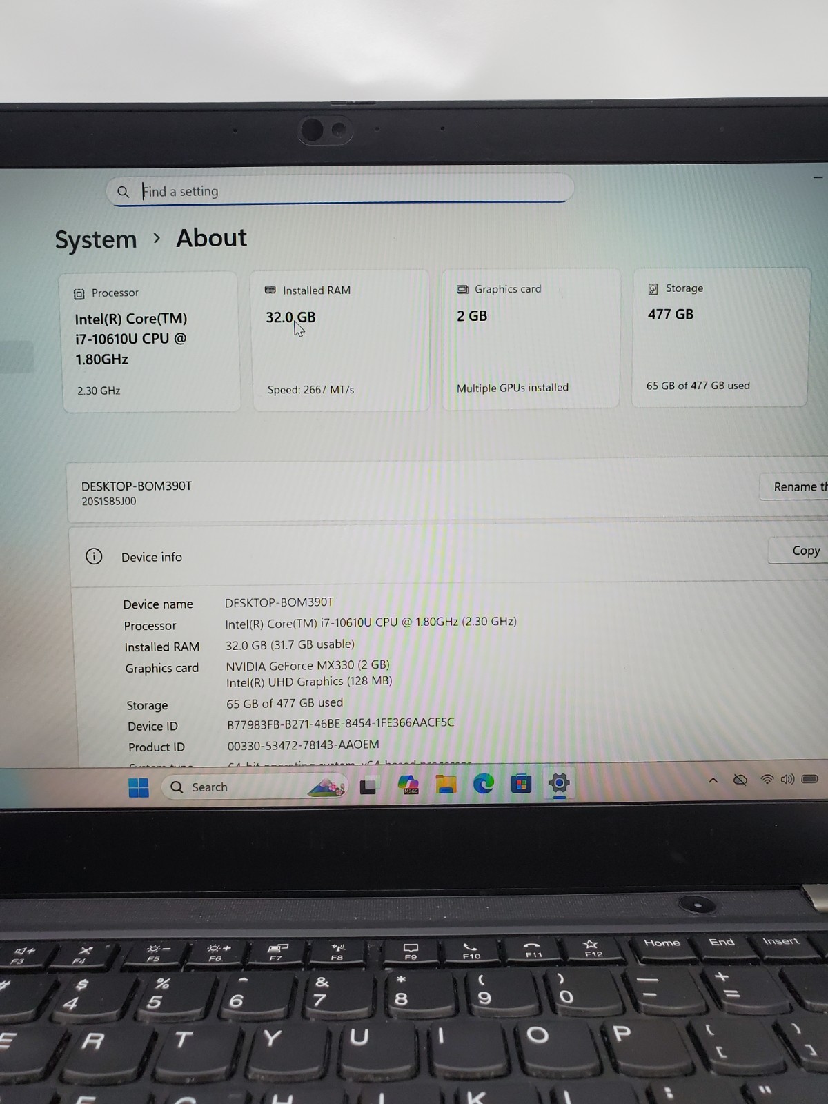 Lenovo ThinkPad T14 Gen 1 Core i7-10610U @ 1.80GHz 32GB RAM 512GB SSD Win11 Pro