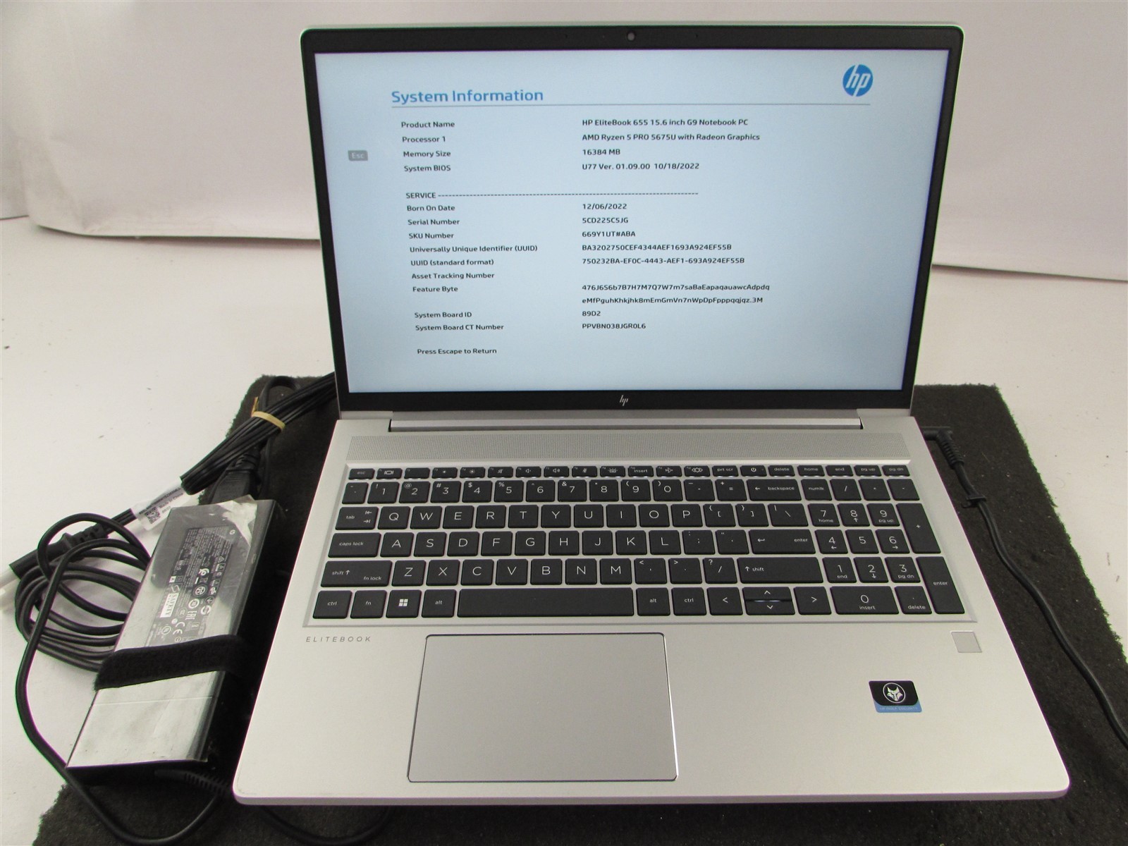 HP ELITEBOOK 655 (G9) 15.6″ 1920X1080 AMD RYZEN 5 PRO 512GB SSD 16GB RAM NO O.S
