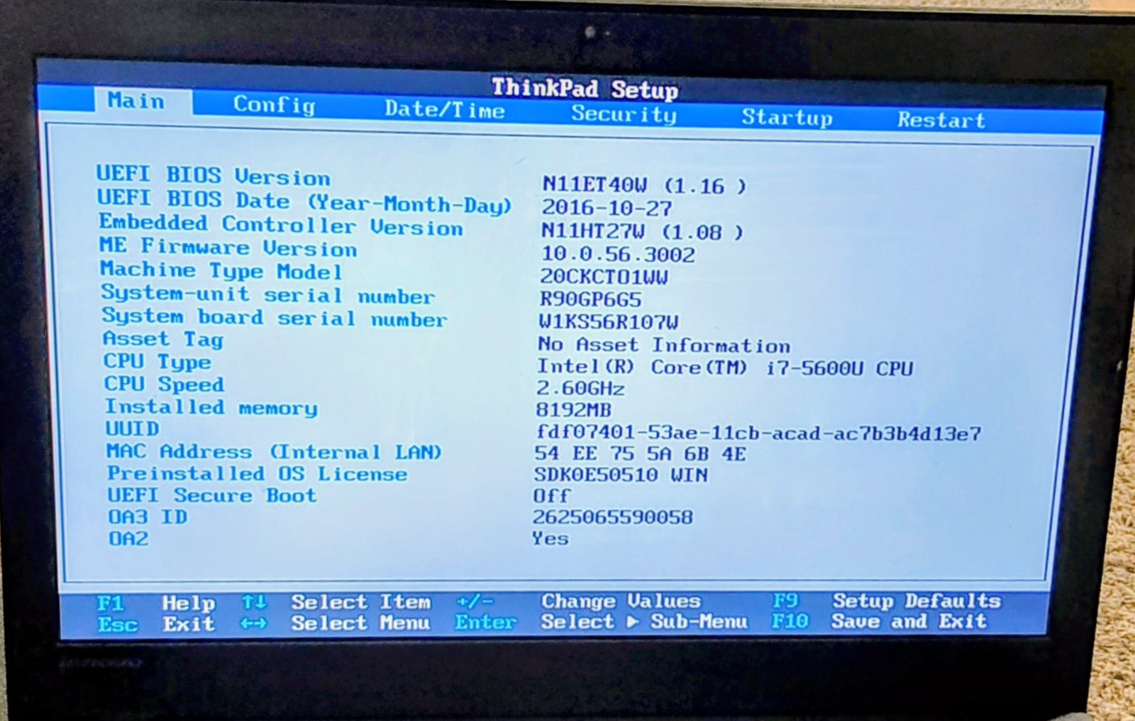 LENOVO THINKPAD T550 15.6″ CORE i7-5600U@2.60GHz 8GB WIN10 PRO/ Very Clean.