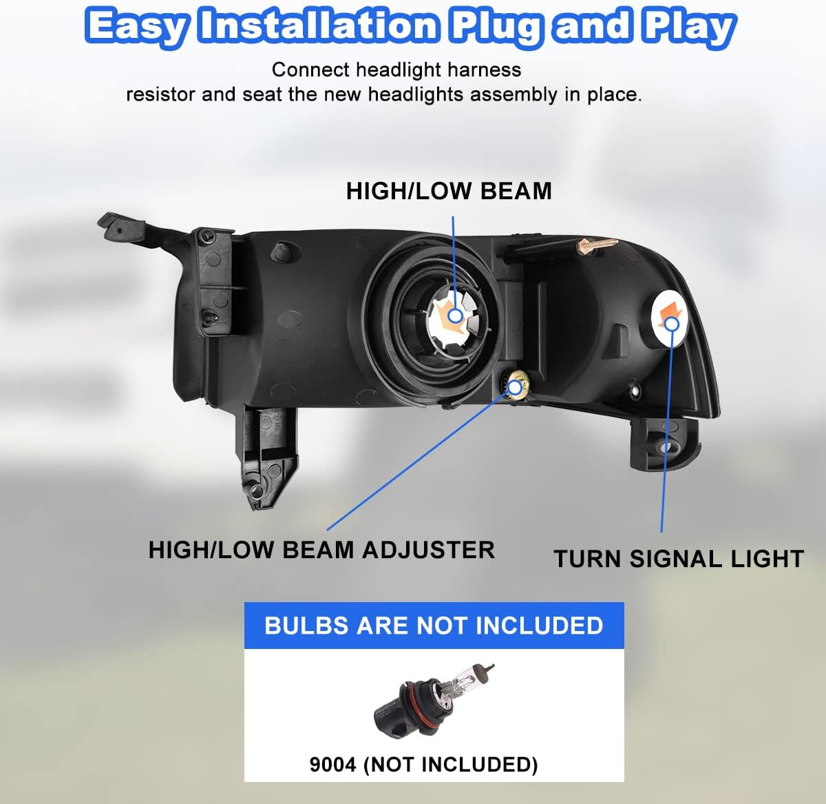 Headlights Assembly for 1994-2001 Dodge Ram 1500 2500 3500, 1995-2002 Dodge Ram