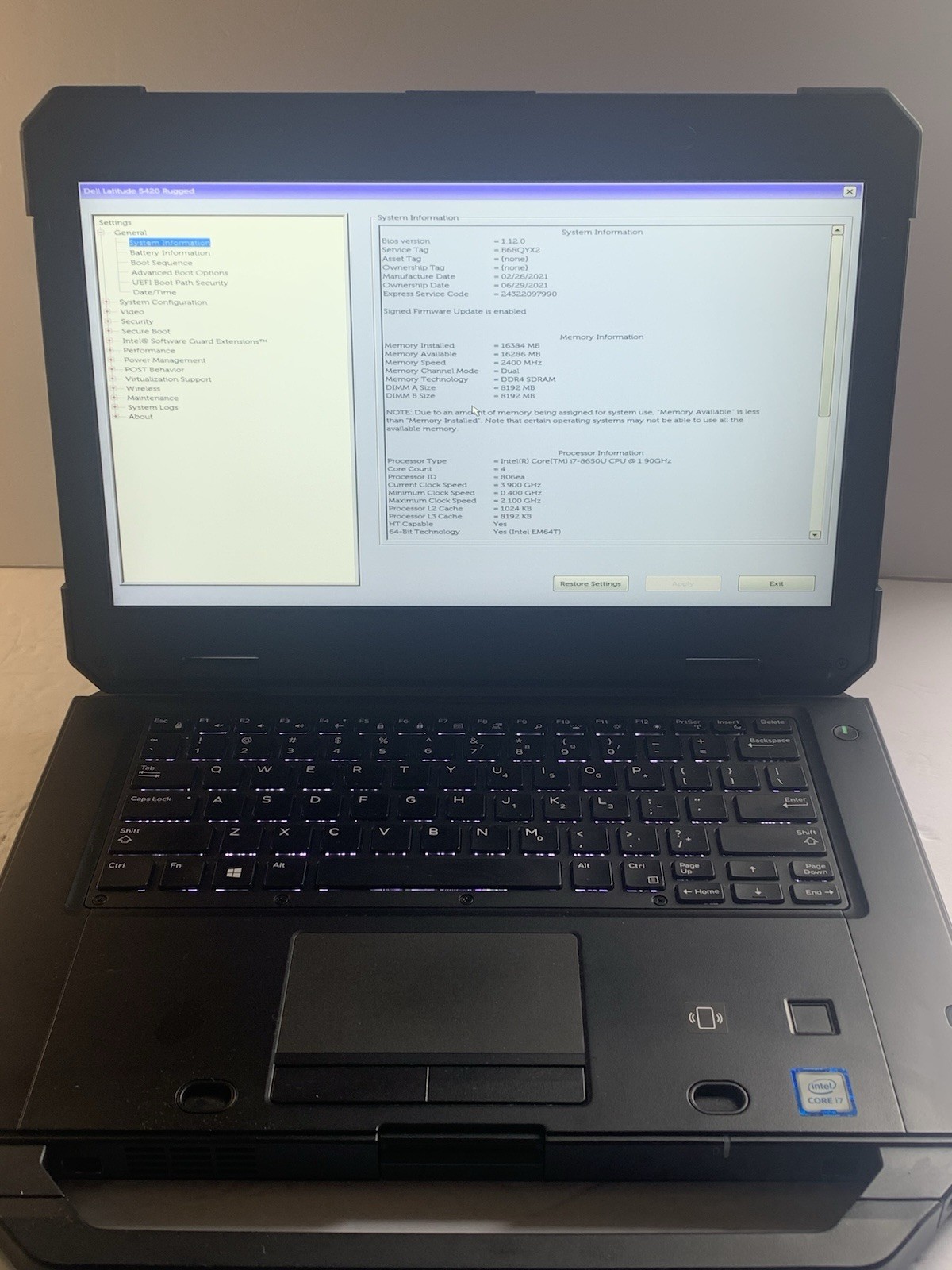 Dell Latitude 5420 Rugged 14″ Touch Core i7-8650U 1.90GHZ 16GB RAM 256GB SSD