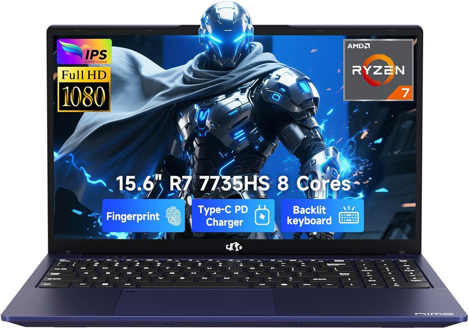 NIMO 15.6″ IPS FHD Laptop AMD 8 Cores Ryzen 7 7735HS 16GB DDR5 RAM 1TB SSD Win11