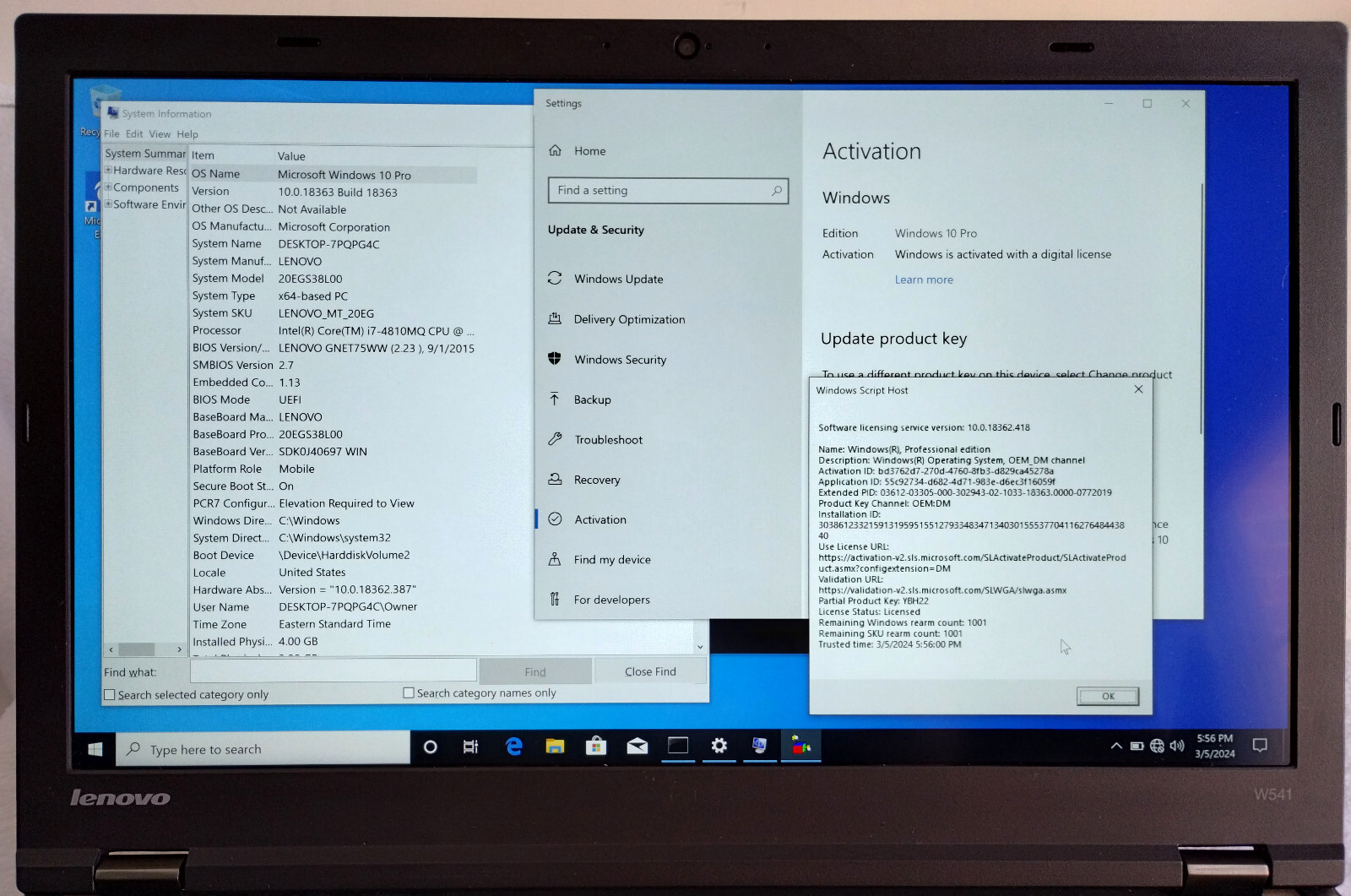 ThinkPad W541, 15″ 3K Screen, i7-4810MQ CPU, 8/16/32GB RAM, 512GB SSD, W10P Lic.