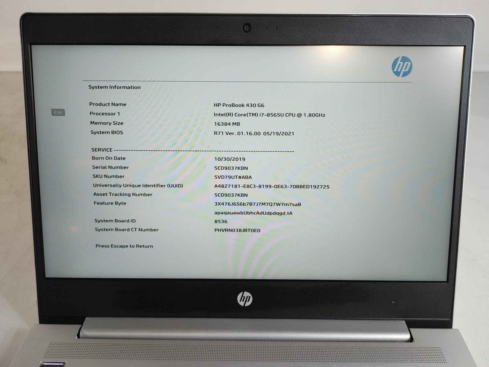 HP ProBook 430 G6 Core i7-8565U 1.80 GHz 16 GB DDR4 No HDD