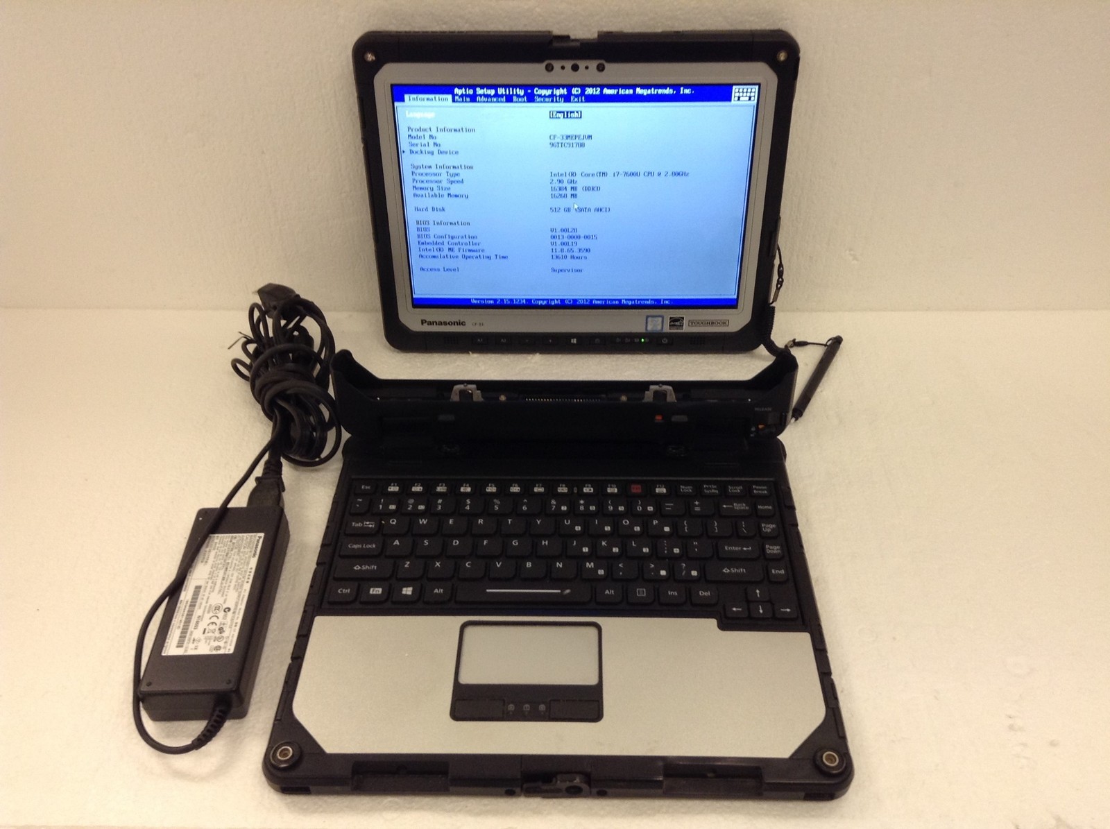 Panasonic Toughbook CF-33 MK1 12″ Touch i7-7600U 16GB 512GB, 2x Batt, 13K Hours