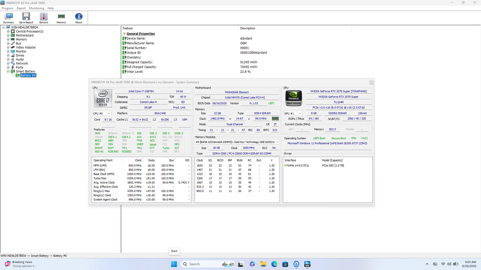 MainGear Element 3 17″ FHD I7-10875H 1TB SSD 32GB W11P GeForce RTX 2070 Super