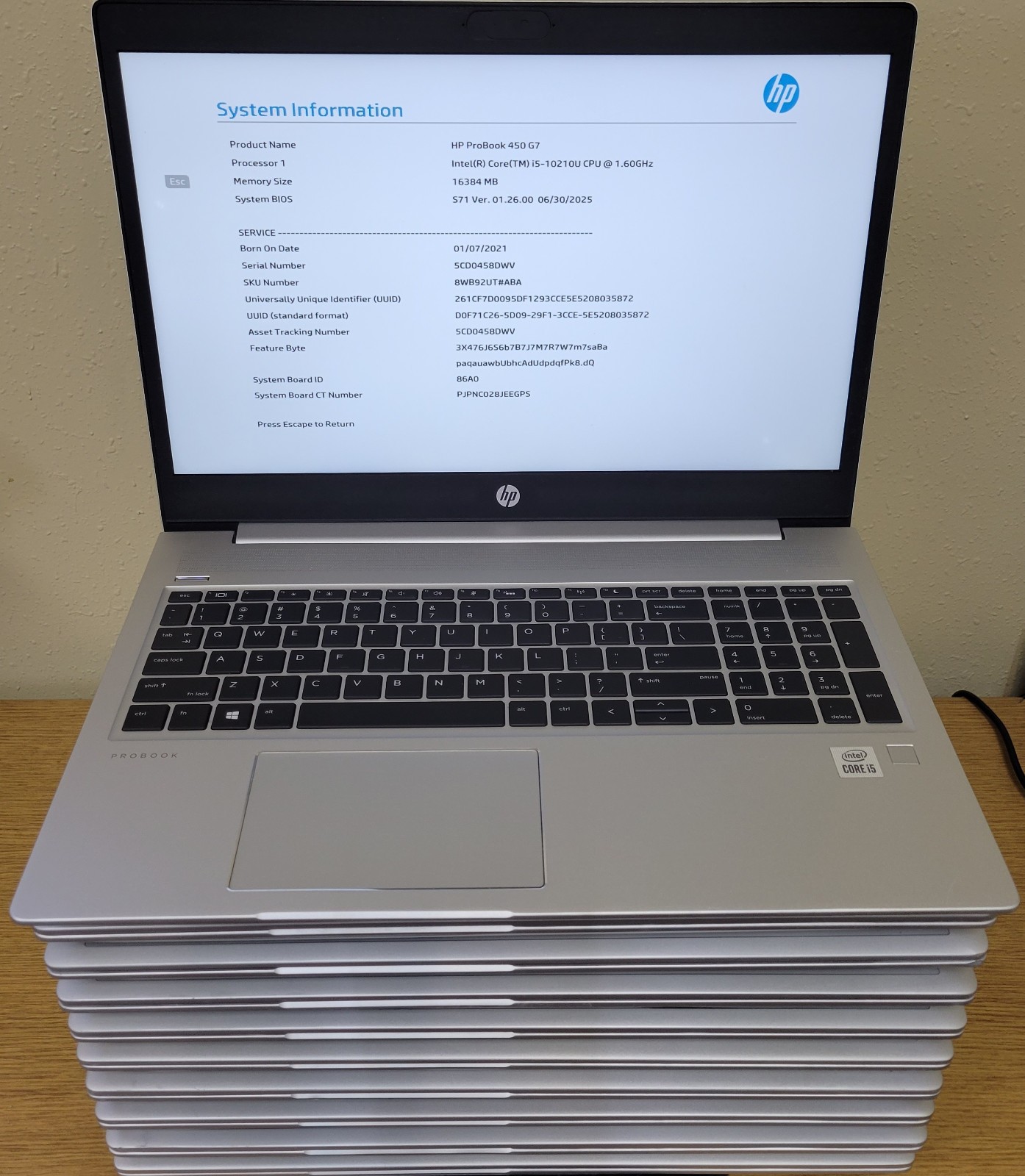 (Lot of 10)HP ProBook 450 G7 i5-10210U 1.60GHz 16GB No OS/SSD **BIOS LOCKED**