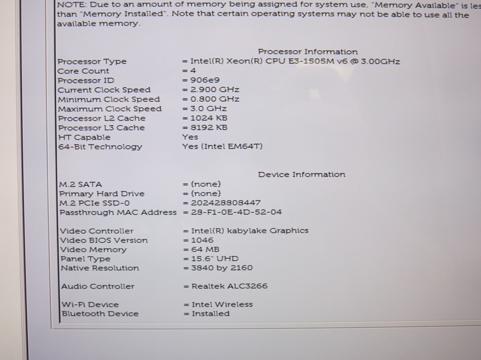 Dell Precision 5520 | E3-1505M@3GHz | 8GB/256GB | 15.6″ 4k Touch | No OS/AC/BATT