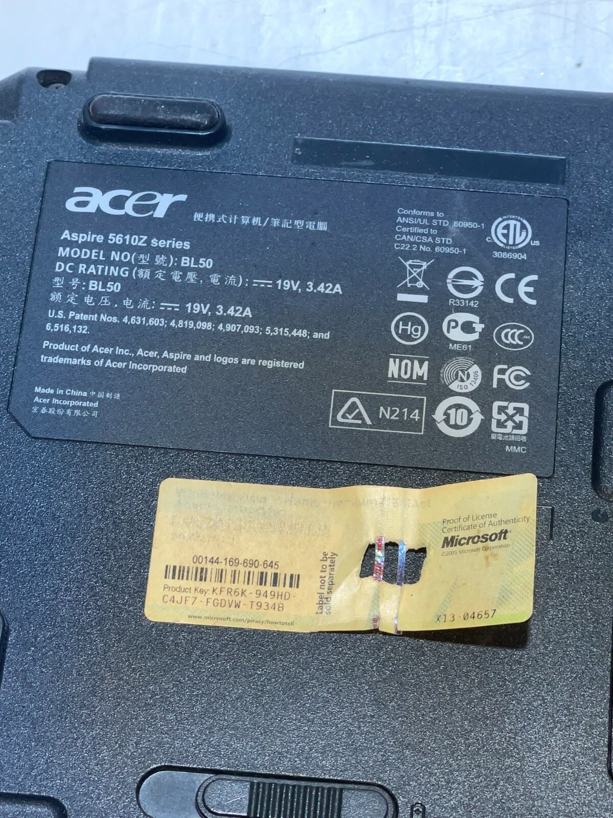 ACER ASPIRE 5610Z PENTIUM DUAL CORE T2060 1.60GHz 1GB RAM 120GB HDD MS VISTA