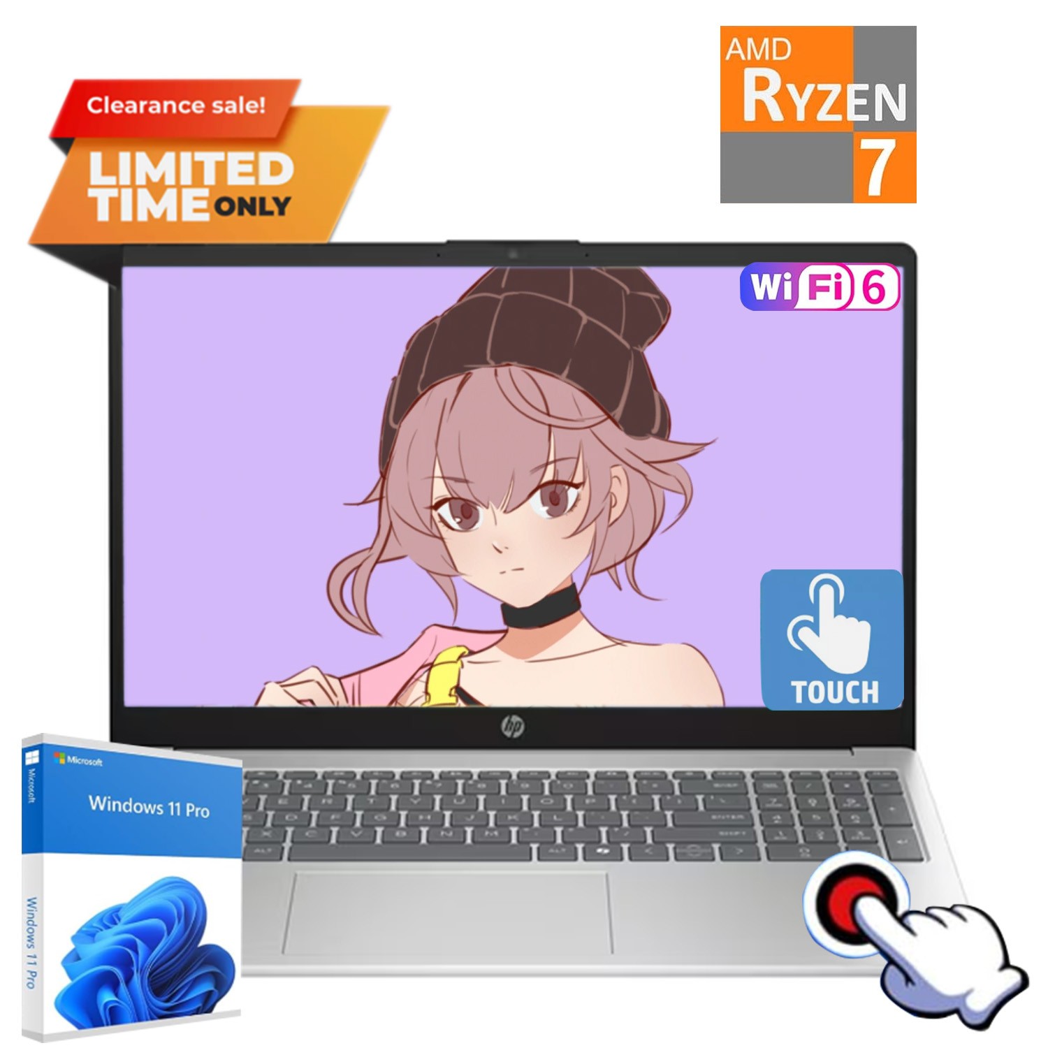 2025 HP 15 15.6″ laptop touch,AMD Ryzen 7 7730U 64GB 2TSSD Silver+Win11pro