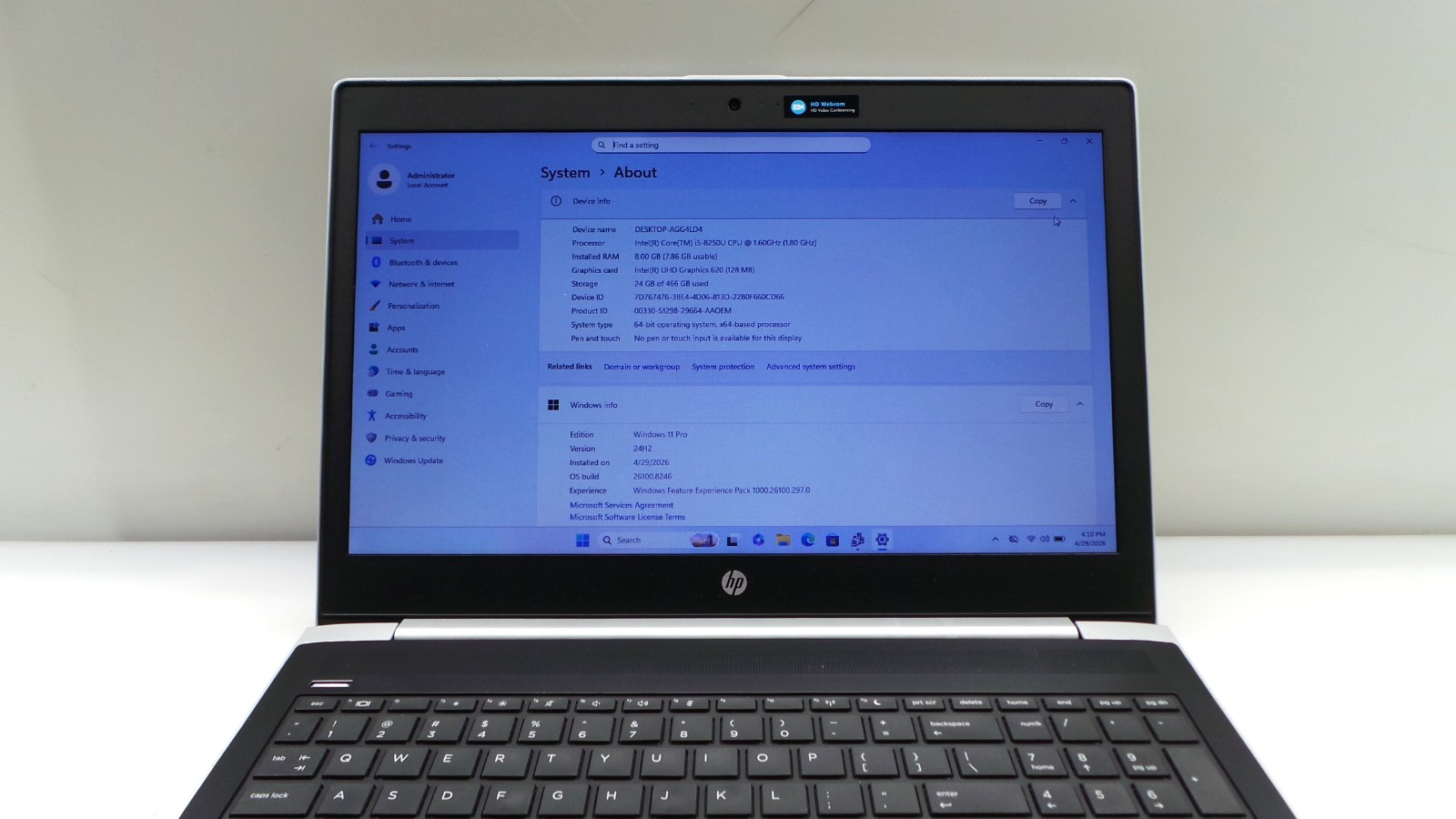 HP ProBook 450 G5 | 15.6″ | i5-8250U | 8GB 500GB HDD | Win 11 Pro