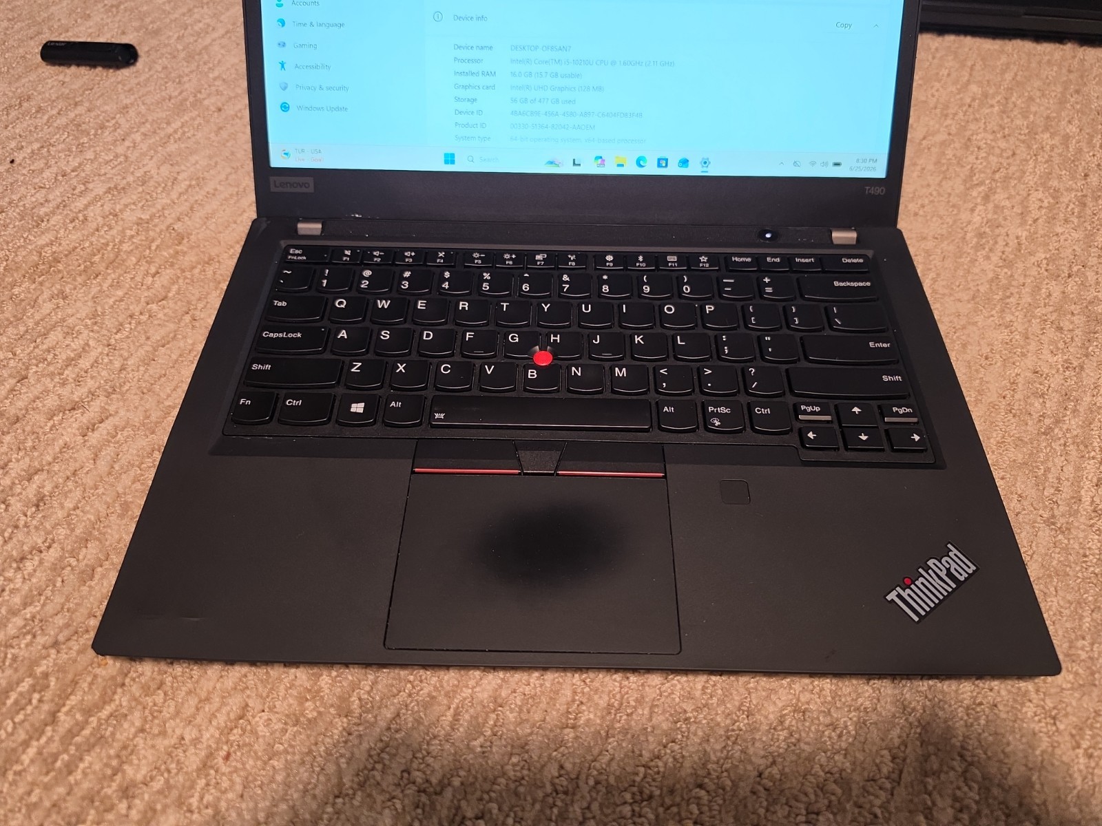 Lenovo ThinkPad T490 i5 10210u 16GB 512GB Win 11 Pro 14″ Laptop Notebook Inc AC