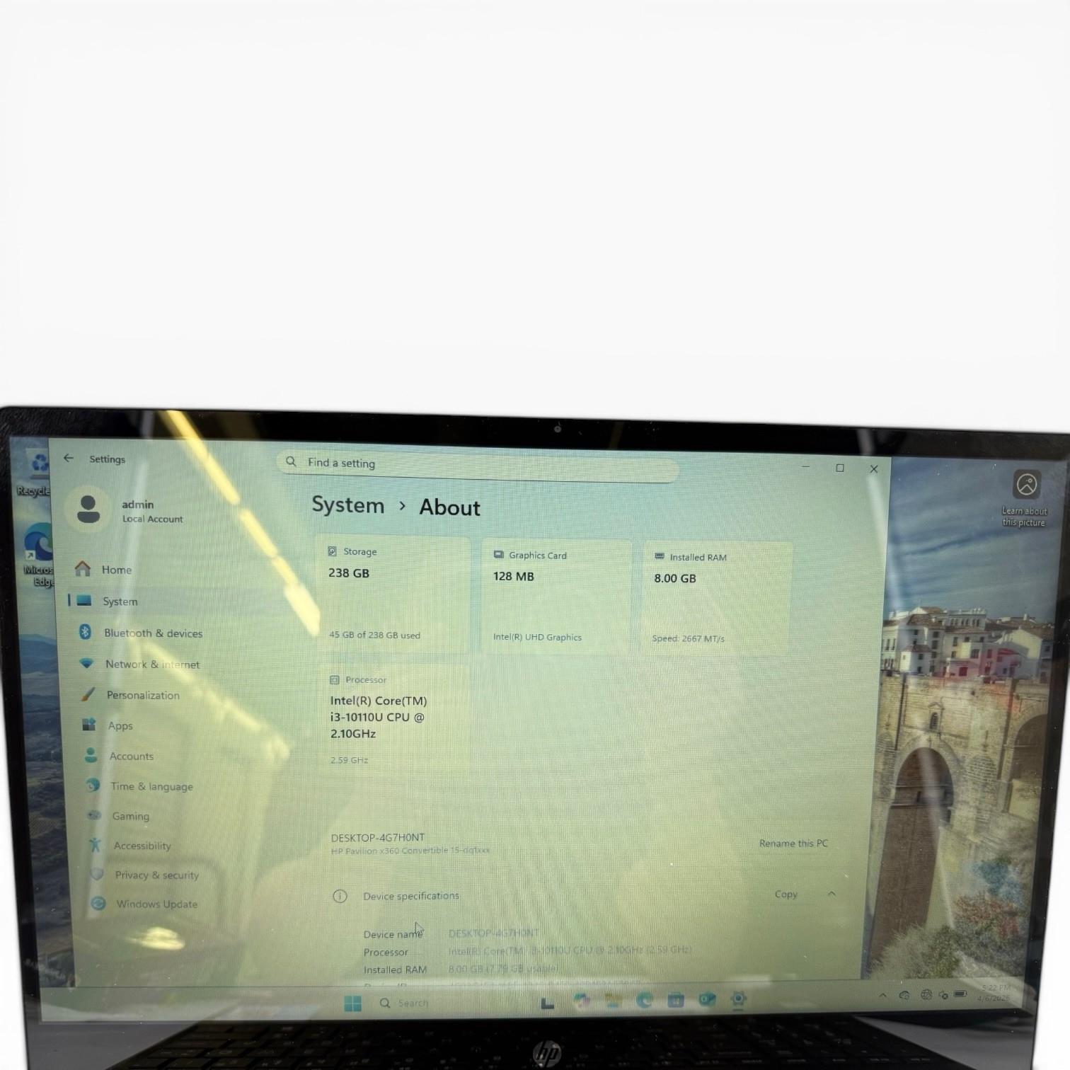 HP PAVILION x 360 15in W11 / 256GB / 8GB / Intel i3 / Touch Laptop/Tablet