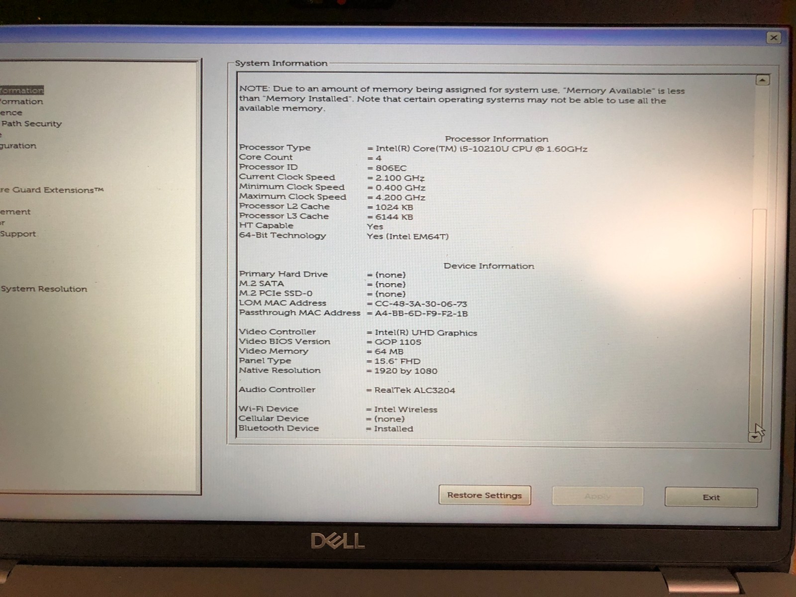 Dell Latitude 5510 sku 6783 15.6″ i5-10210U 8GB RAM Win11 NO SSD or A/C Tested!