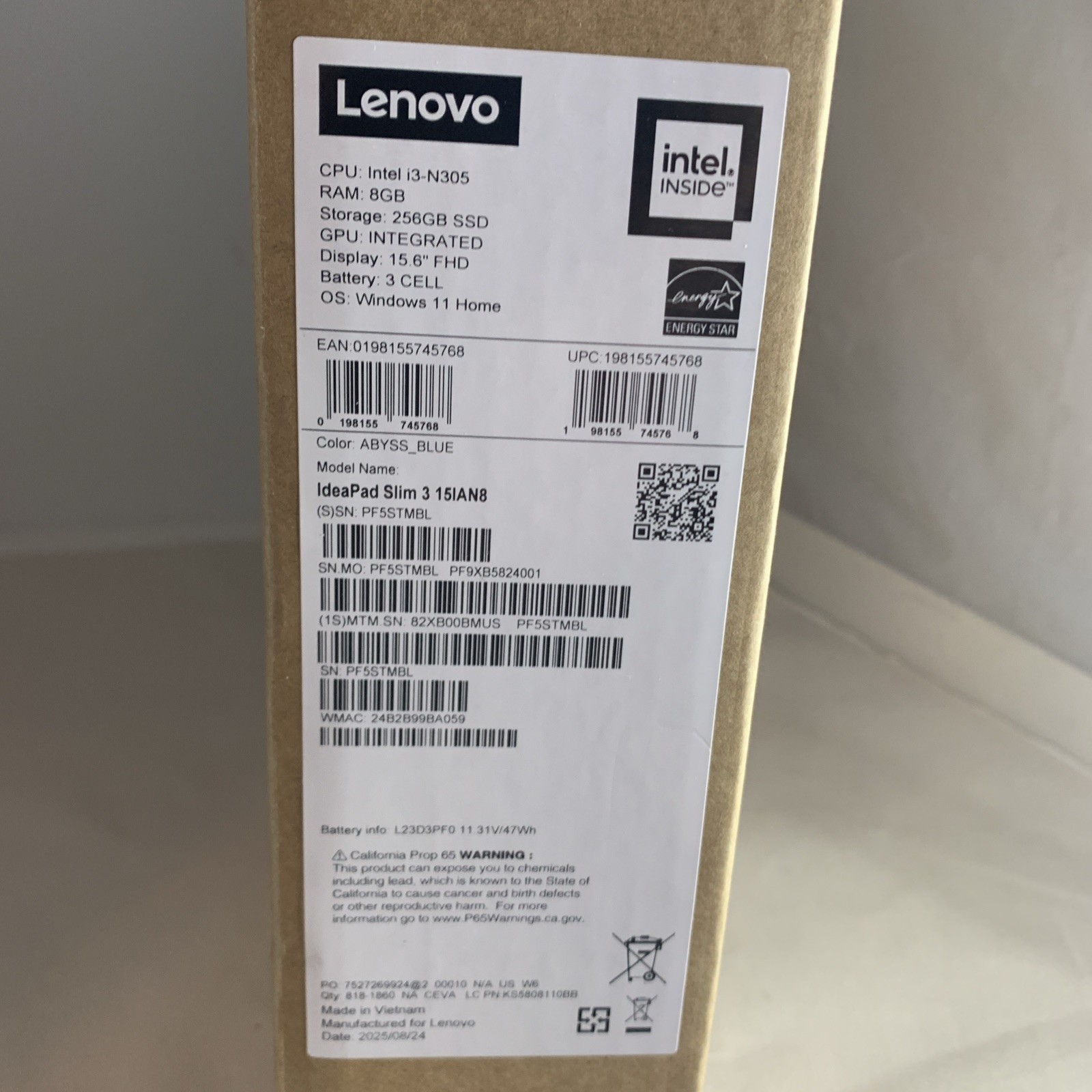 Lenovo IP Slim 3i 15.6″ 8/256GB (Abyss Blue)