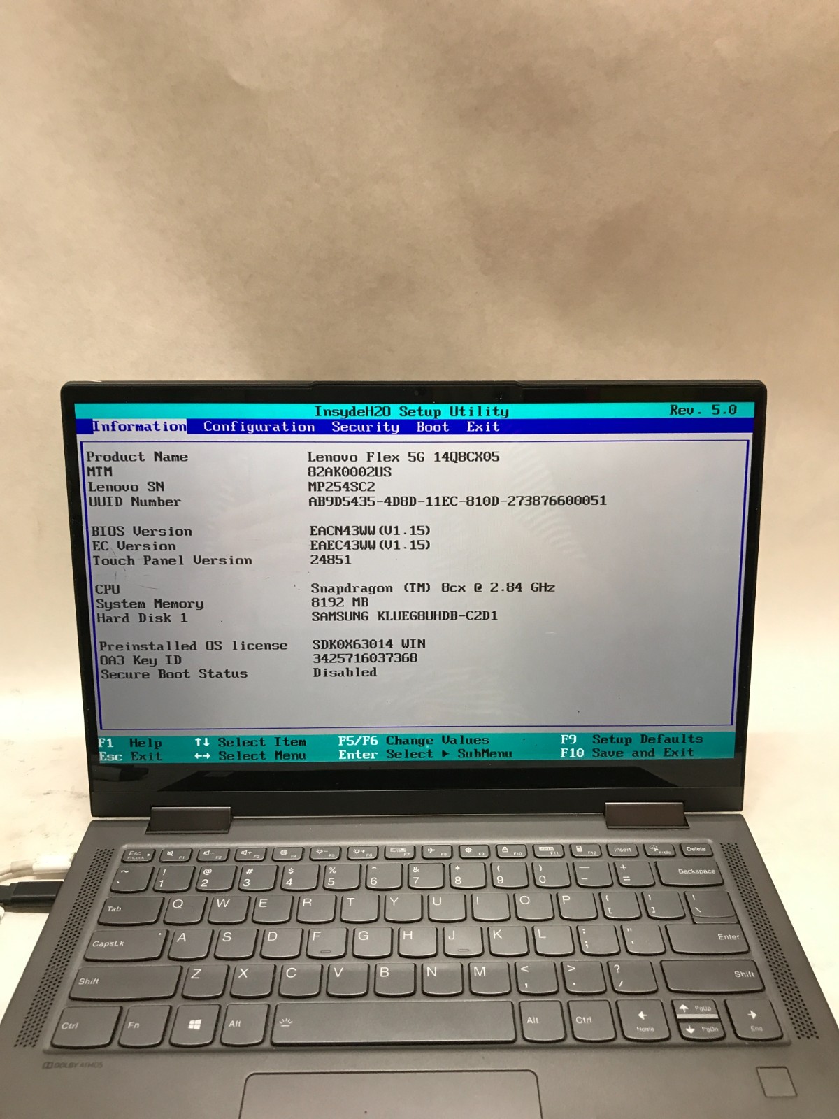 Lenovo Flex 5G-14Q8CX05 14″ Snapdragon 8cx 8GB RAM 256GB RAM NO OS For Parts -DW