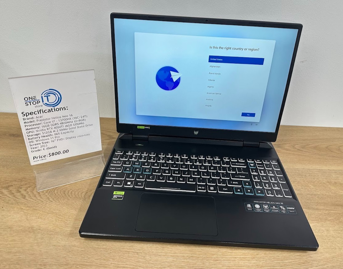 Acer Predator Helios Neo 16, Core i7 13700HX, 16GB DDR5, RTX 4050Ti, 512GB SSD