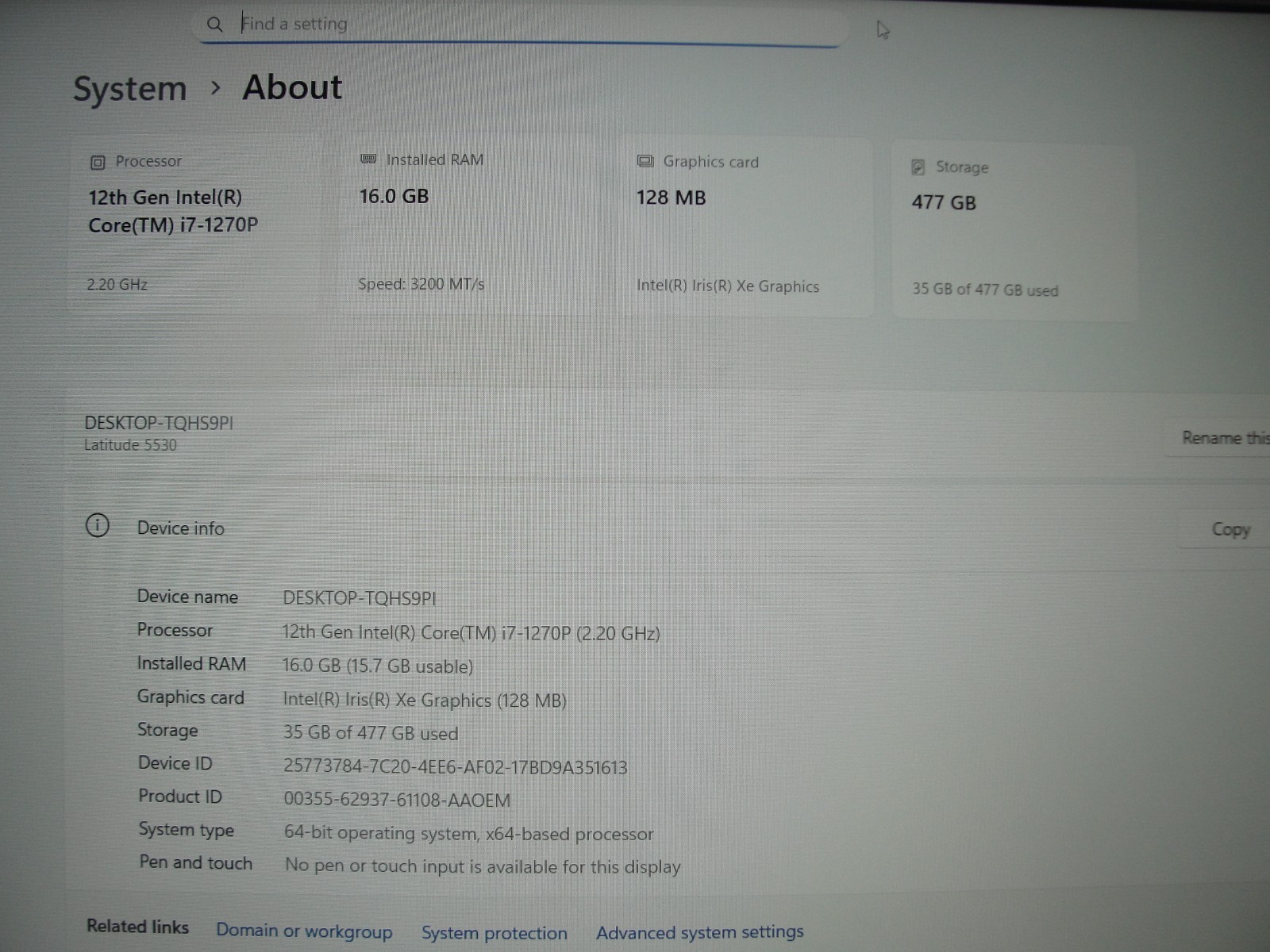 Dell Latitude 5530 15.6″FHD Intel Core i7-1270P 2.2GHz 16GB RAM 512GB SSD +PA