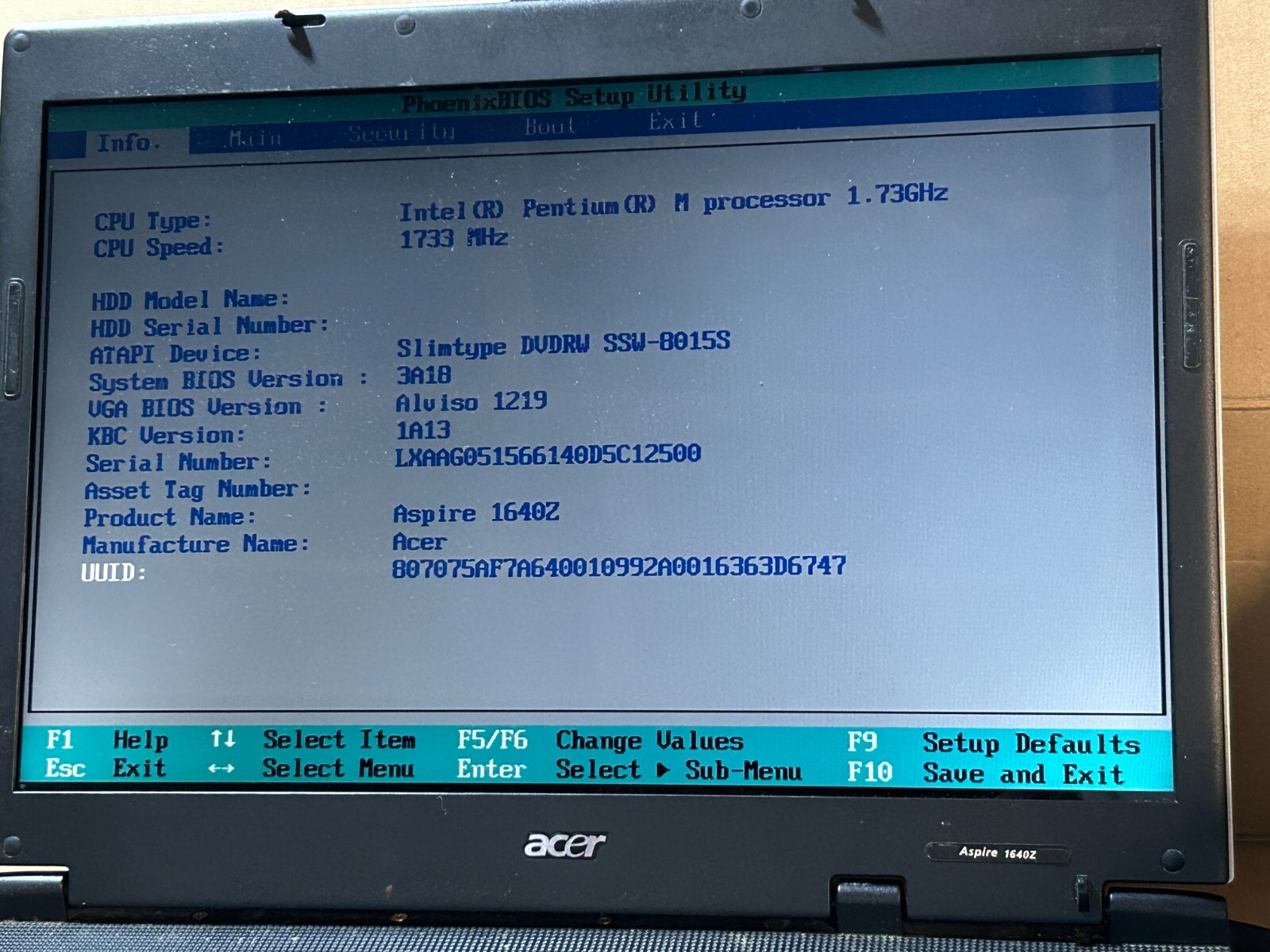 Used – Parts – Vintage – Acer Aspire 1640Z – Intel Pentium M – Centrino – 1GB