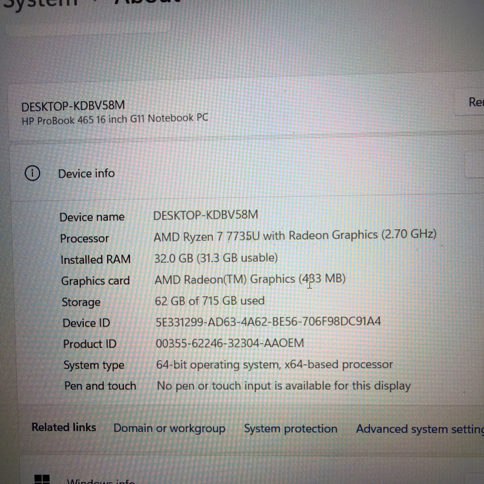 HP ProBook 465 G11 16″ AMD Ryzen 7 7735U 32GB DDR5 715GB Dual SSD Windows 11 Pro