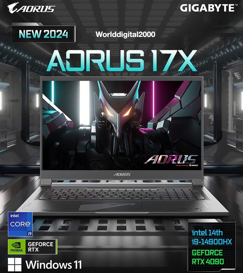 GIGABYTE 2024 AORUS 17X AZG Gaming NoteBook 17.3″ QHD Intel 14th-i9 32G 2TB 4090