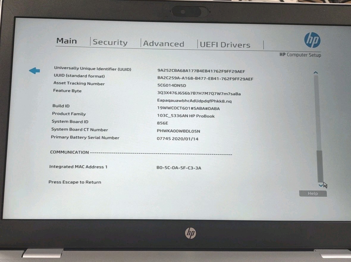 HP ProBook 650 G5 15.6″ W/ Intel i5-8365U @ 1.6GHz, 8GB, 256GB.