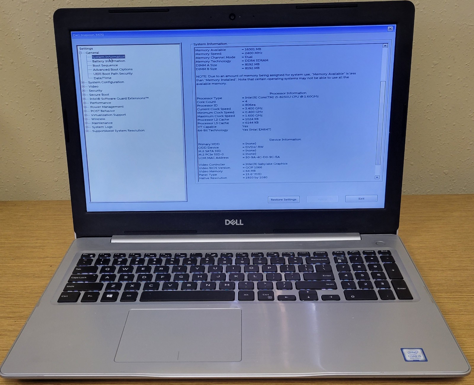 Dell Inspiron 5570 i5-8250U 1.60GHz 16GB 15.6″ TS No OS/SSD/HDD