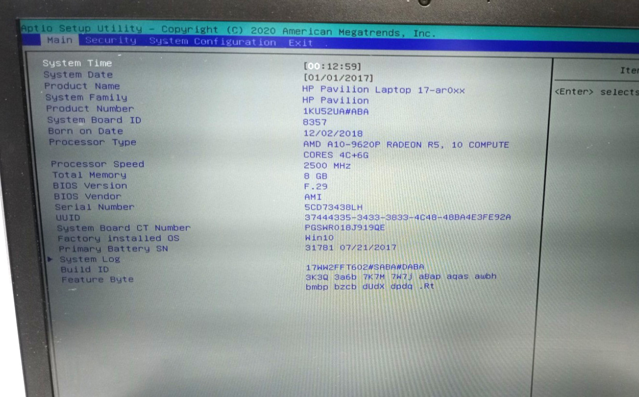 HP Pavilion 17-ar0xx 17.3″ AMD A10-9620P@2.80GHz 8GB RAM No HDD No OS +MC653*!