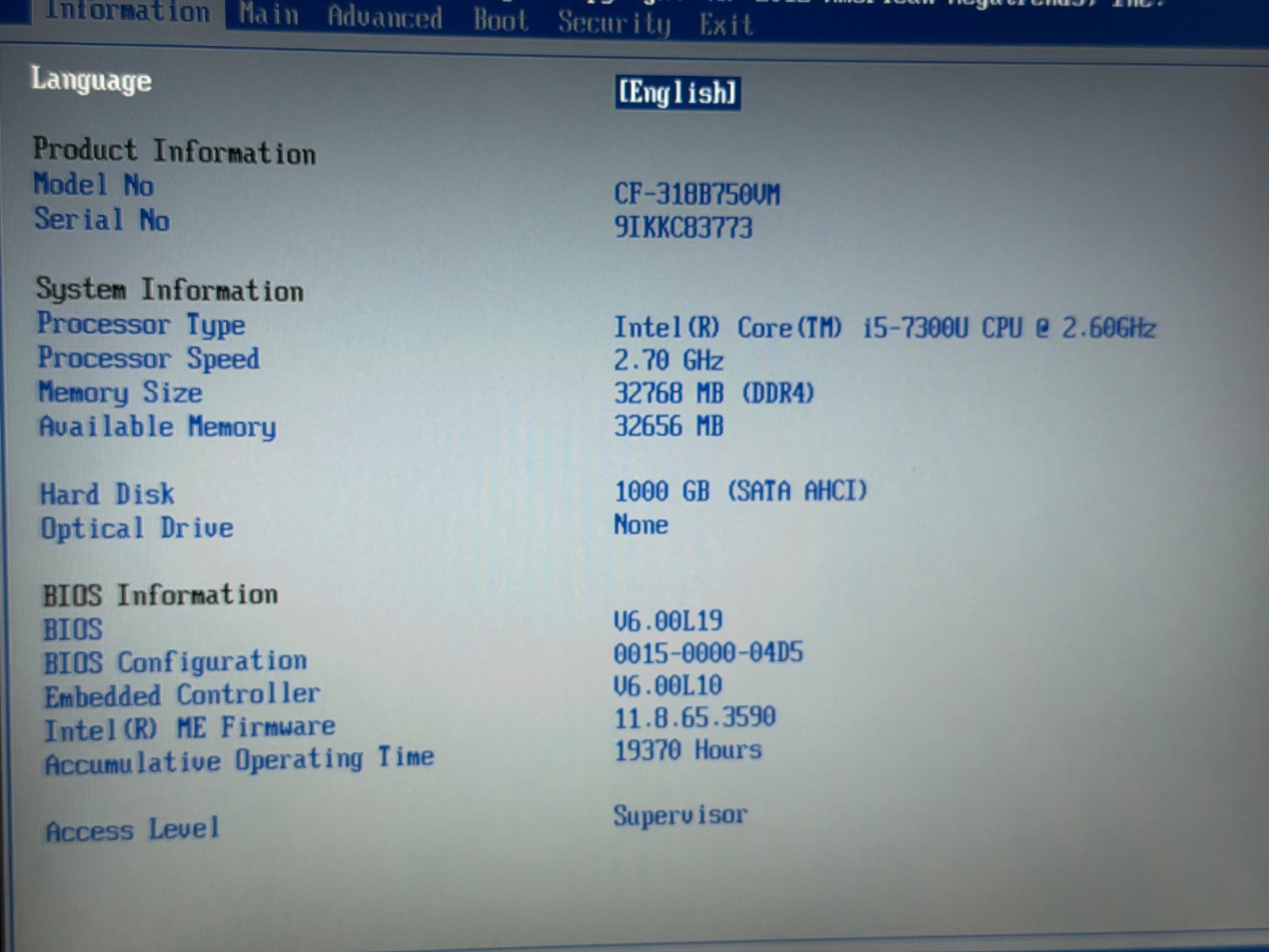 PANASONIC TOUGHBOOK CF-31 MK6 i5-7300U 2.6GHZ/32GB/ 1TB SSD/4G LTE win 11