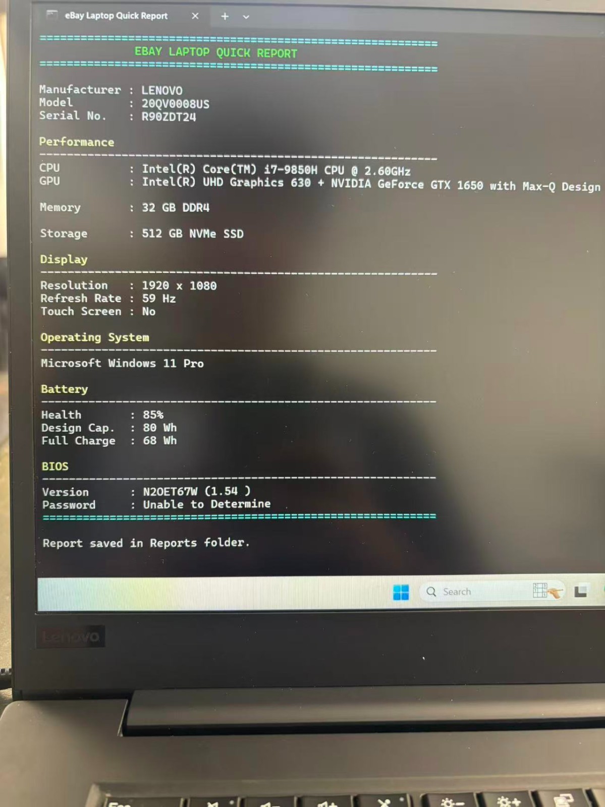 Lenovo ThinkPad X1 Extreme Gen 2 GTX 1650 i7-9850H 32GB DDR4 512GB SSD Win11 pro