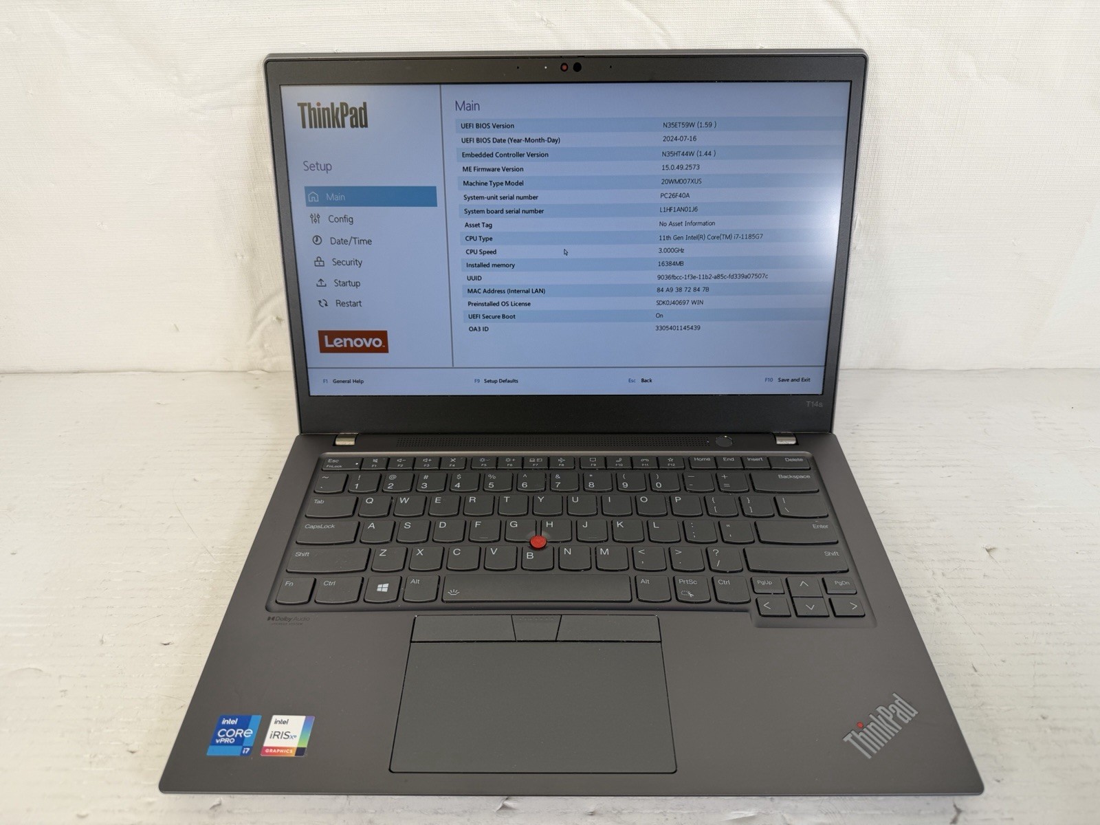 Lenovo ThinkPad T14s Gen 2 Laptop i7-1185G7 16GB 14 FHD 256GB NVMe Win 11 Pro