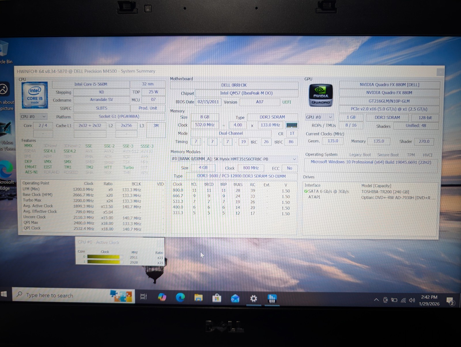 15″ Dell Precision M4500 | i5 8GB RAM 256GB SSD | FHD DVD-RW NVIDIA Win 10 Pro