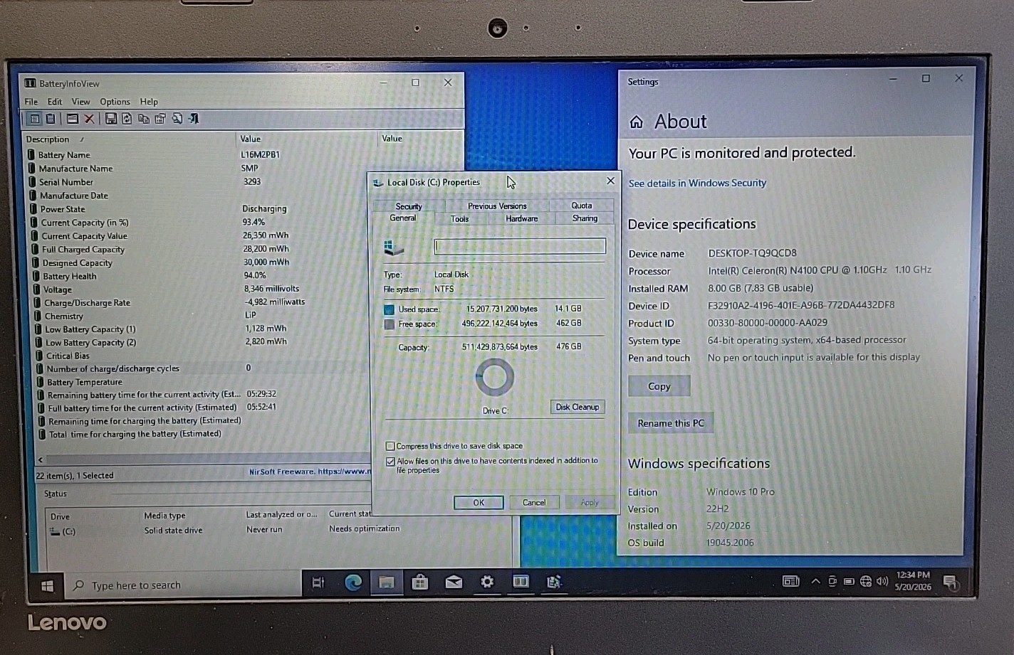 Lenovo IdeaPad 330, Intel Celeron N4100 @ 1.1GHz, 8GB RAM, 512GB SSD, W10P *READ