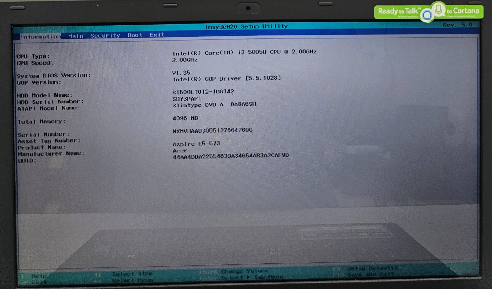 Acer Aspire E15 E5-573-35IA Laptop Intel i3-5005U 4GB RAM 500GB HDD NO OS (FL)