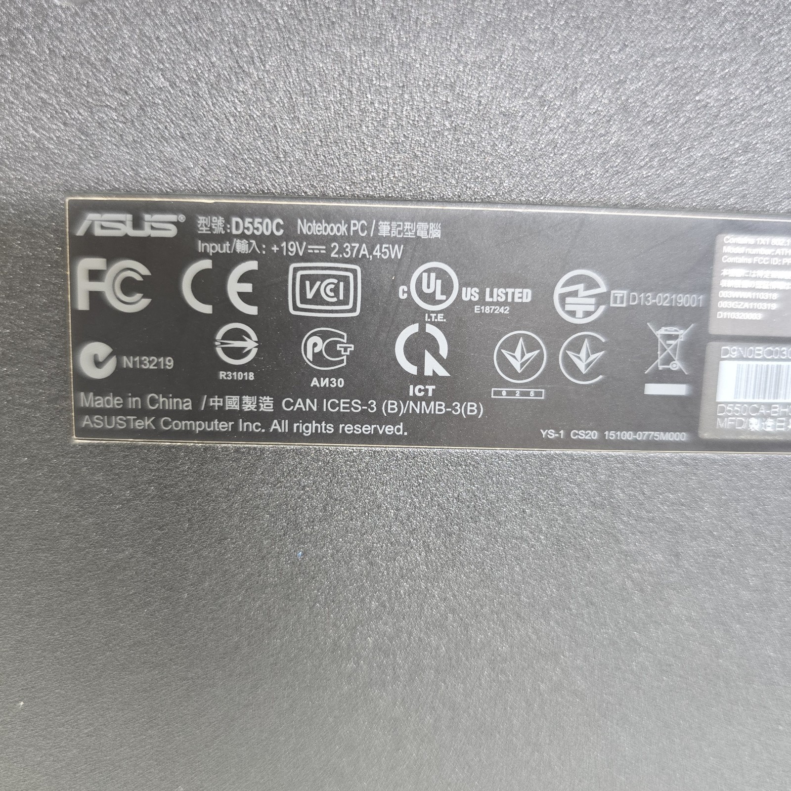 ASUS D550C Laptop Parts Repair Motherboard Screen Only No RAM HDD Drive