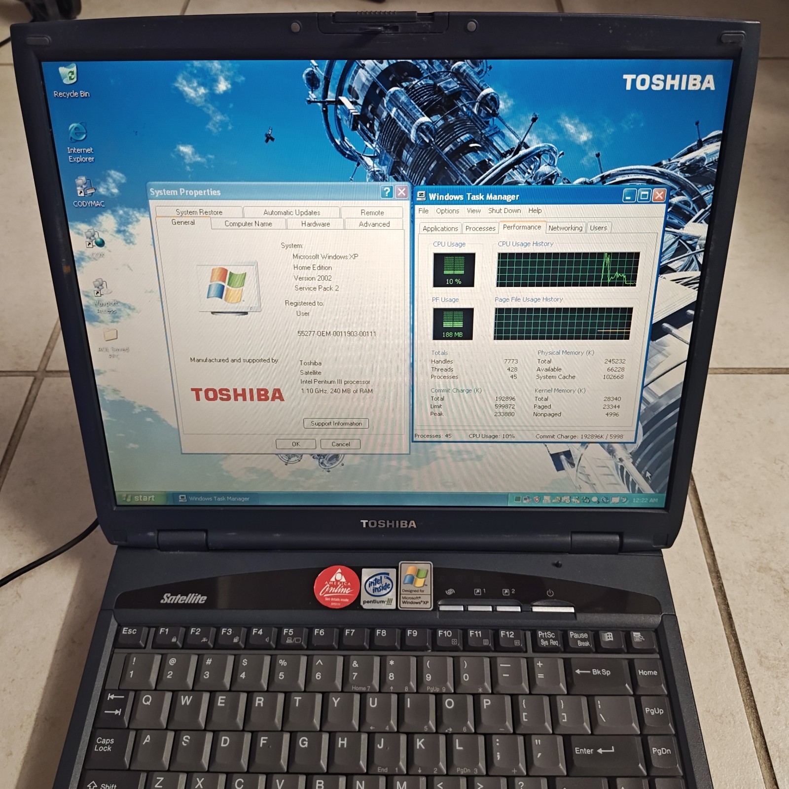Toshiba Satellite 1805-S274 15″ Windows XP Laptop – 20GB HDD/256MB RAM #3902