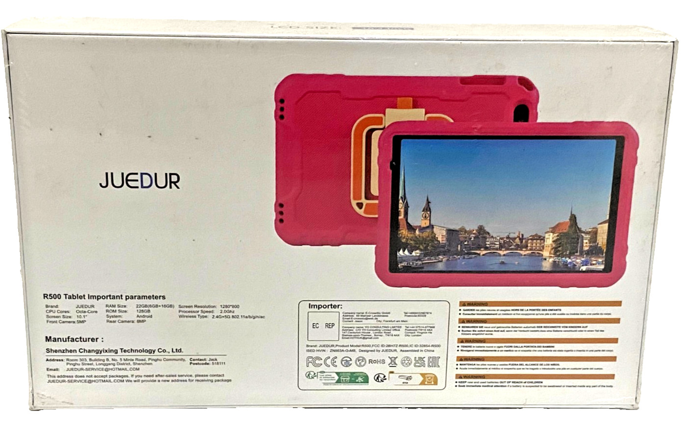 Juedur 10″ Tablet R500 Android 15, 8GB RAM 128GB, Drop Proof Case, Blue