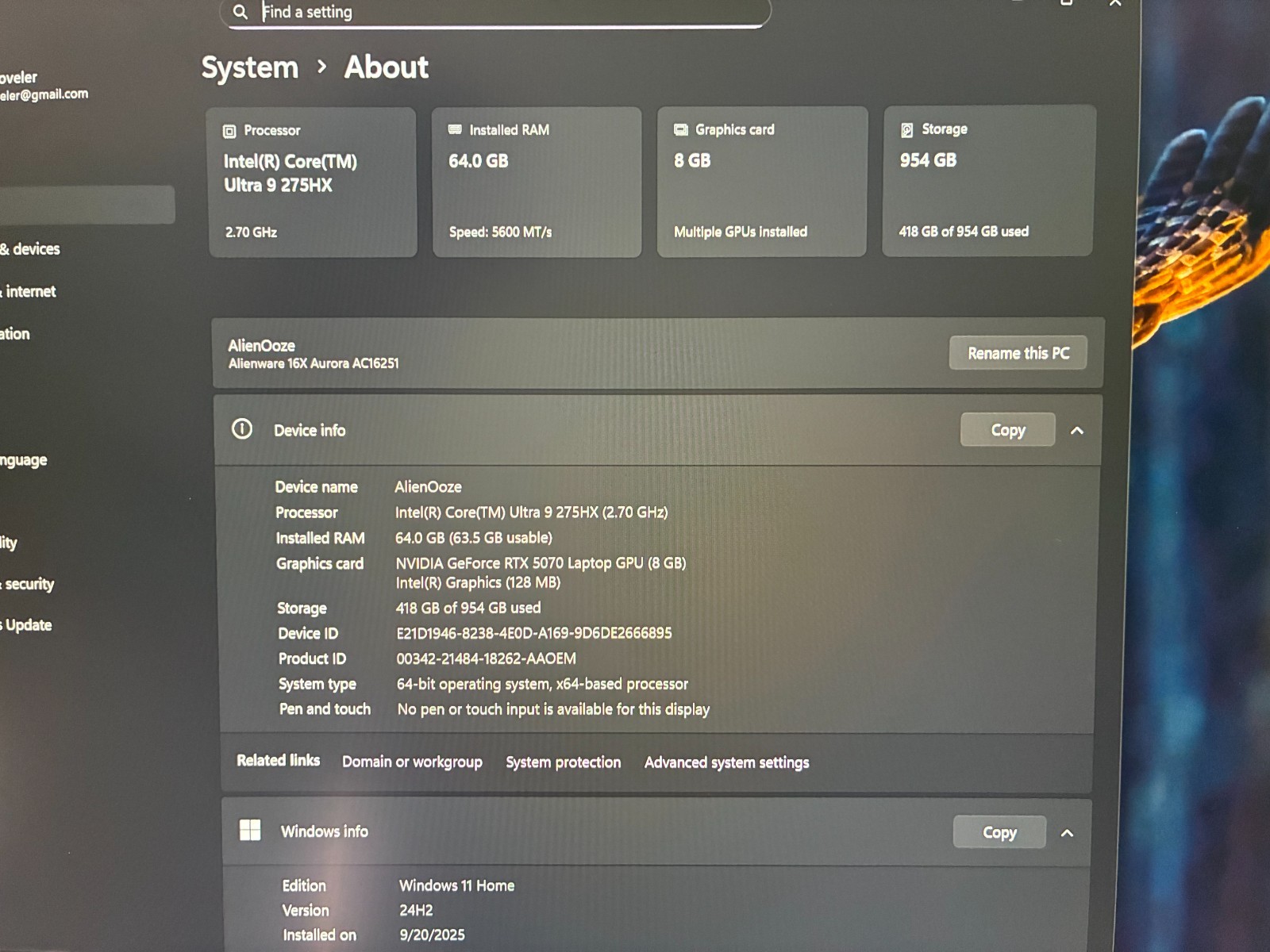 Alienware 16X Aurora Gaming Laptop 64GB RAM UPGRADE Ultra 9 275HX RTX 5070 1TB