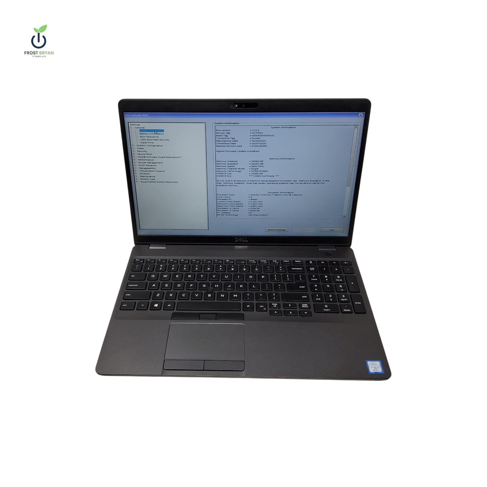 DELL LATITUDE 5500 Laptop i7-8665u@1.90GHz 16GB 512GB No OS Grade C [READ]