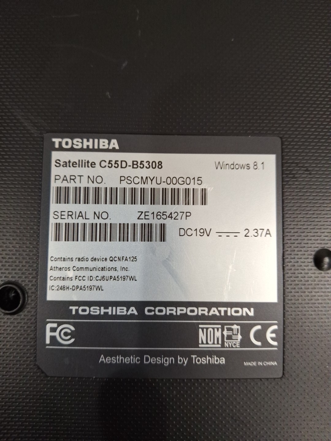 TOSHIBA Satellite C55D-A5163 AMD E1-2100 APU with Radeon HD Graphics @ 1.00GHz