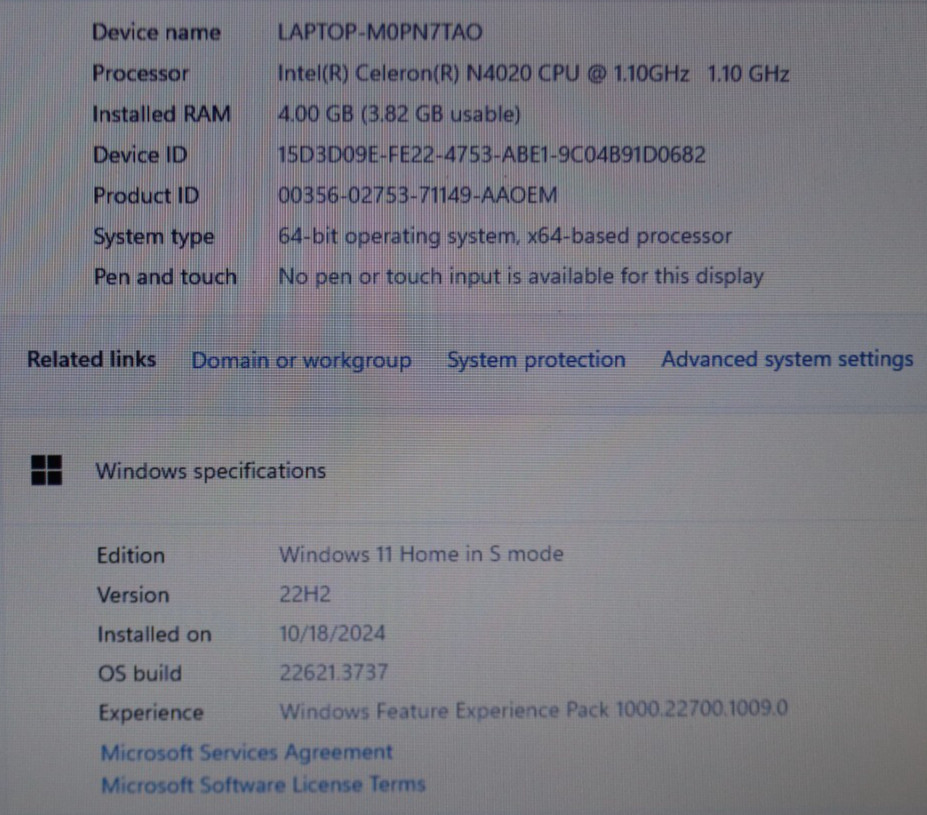 HP Stream 14-cb171wm 14″ Celeron N4020 1.1GHz 4GB RAM 64GB SSD