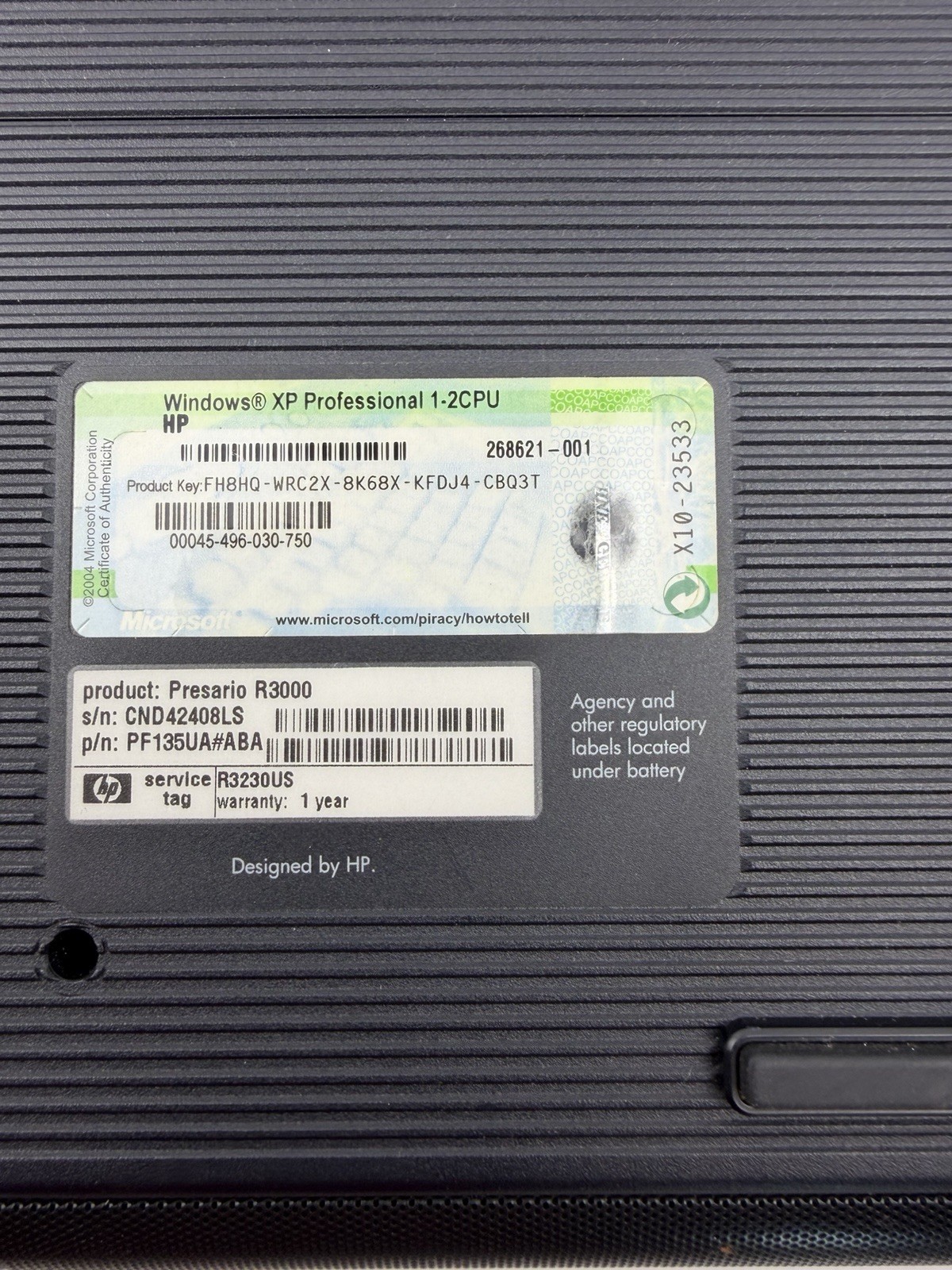 COMPAQ Presario R3000 | Laptop | Windows XP Professional | With power Cord