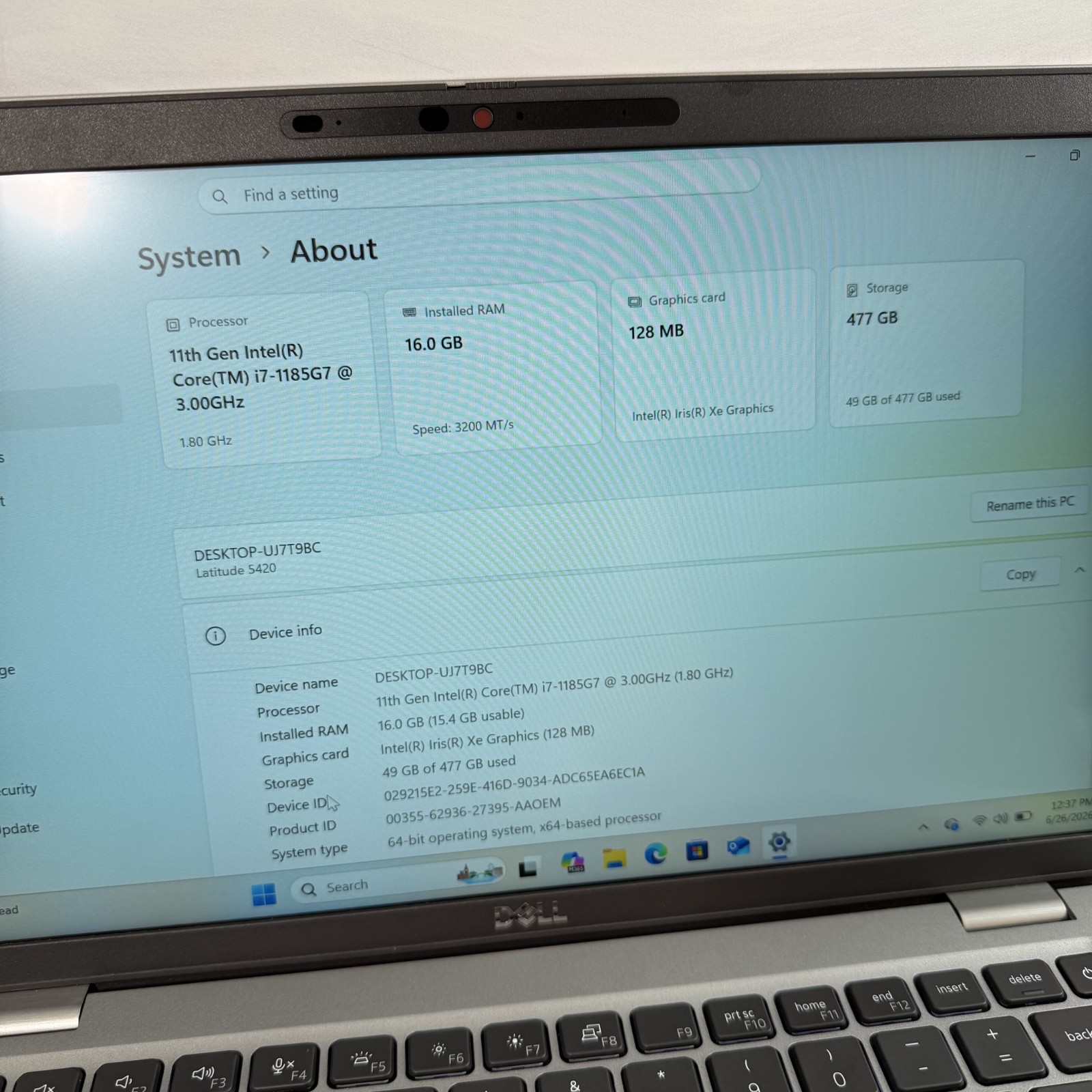 Dell Latitude 5420 14″ i7-1185G7 3.0GHz 16GB 512GB Xe Graphics Win 11 Pro #H450
