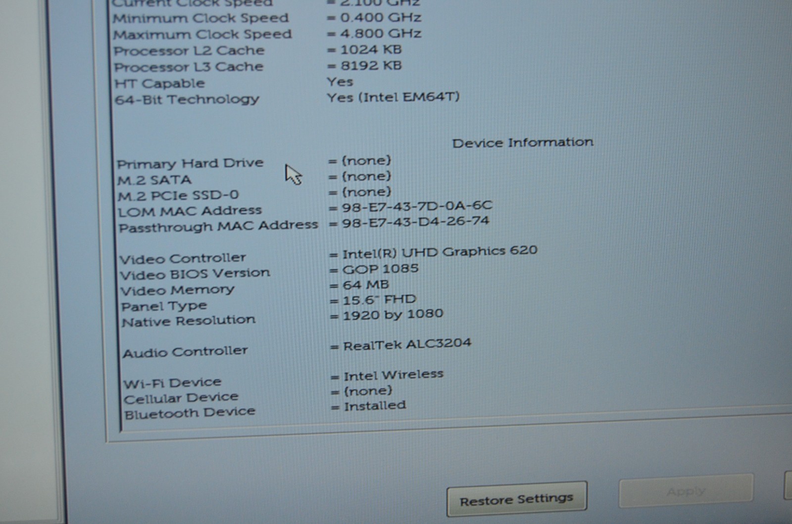 Dell Latitude 5500 15″ Laptop i7-8665U 1.9GHz 8GB RAM NO HDD NO OS READ!
