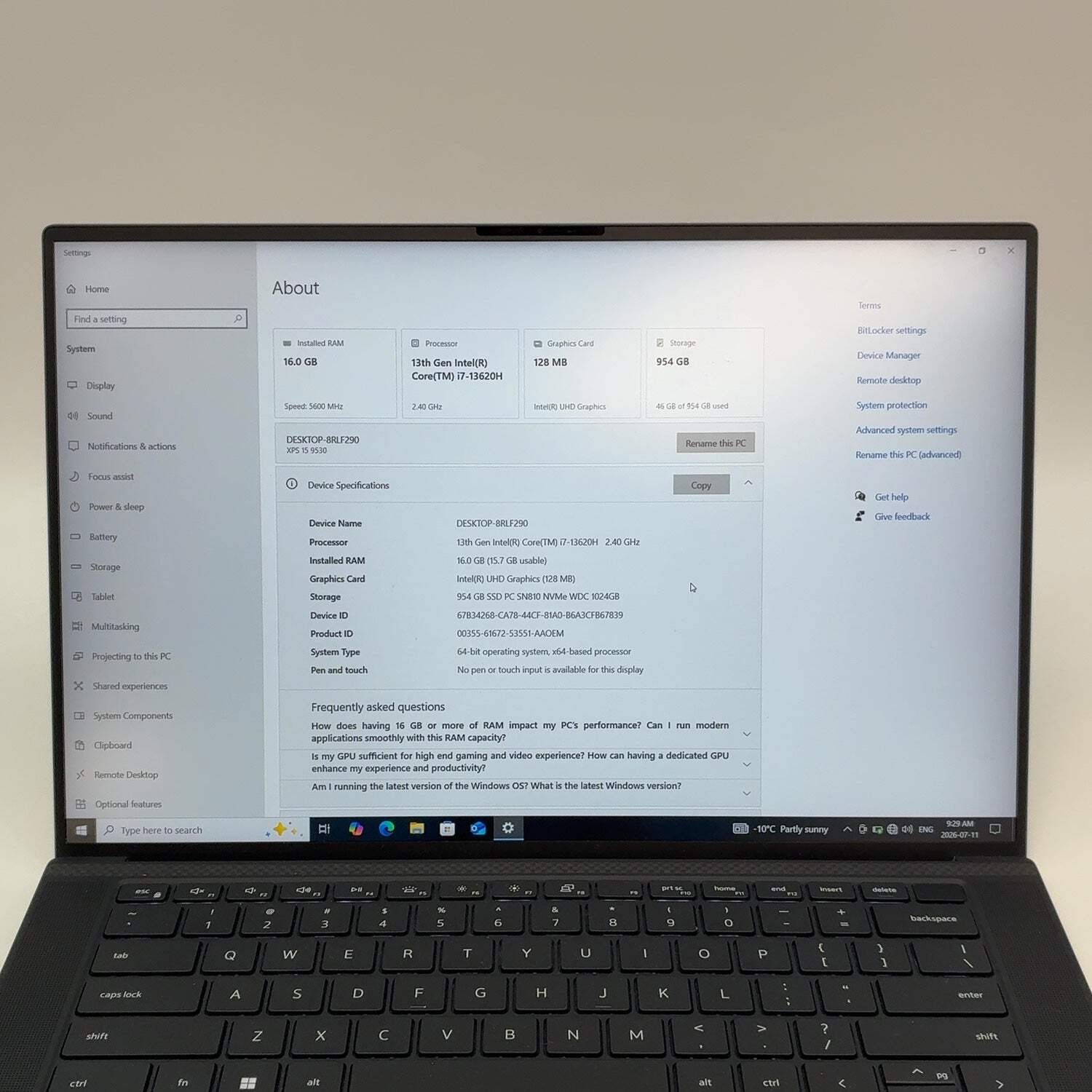 Dell XPS 9530 15.6″ i7-13620H 3.6GHz 16GB RAM 1TB SSD Intel Arc