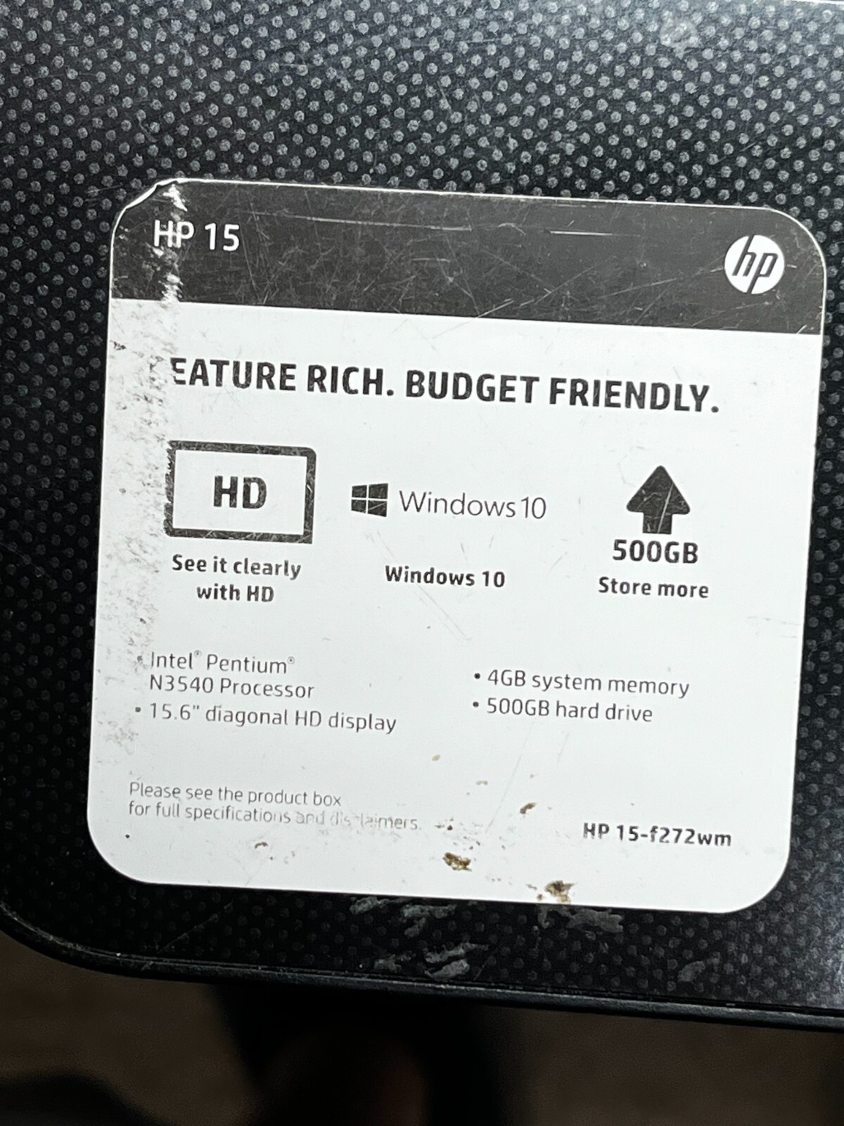 HP 15-F272WM Intel Pentium Laptop 4GB Ram 500GB Hard Drive USED 073744