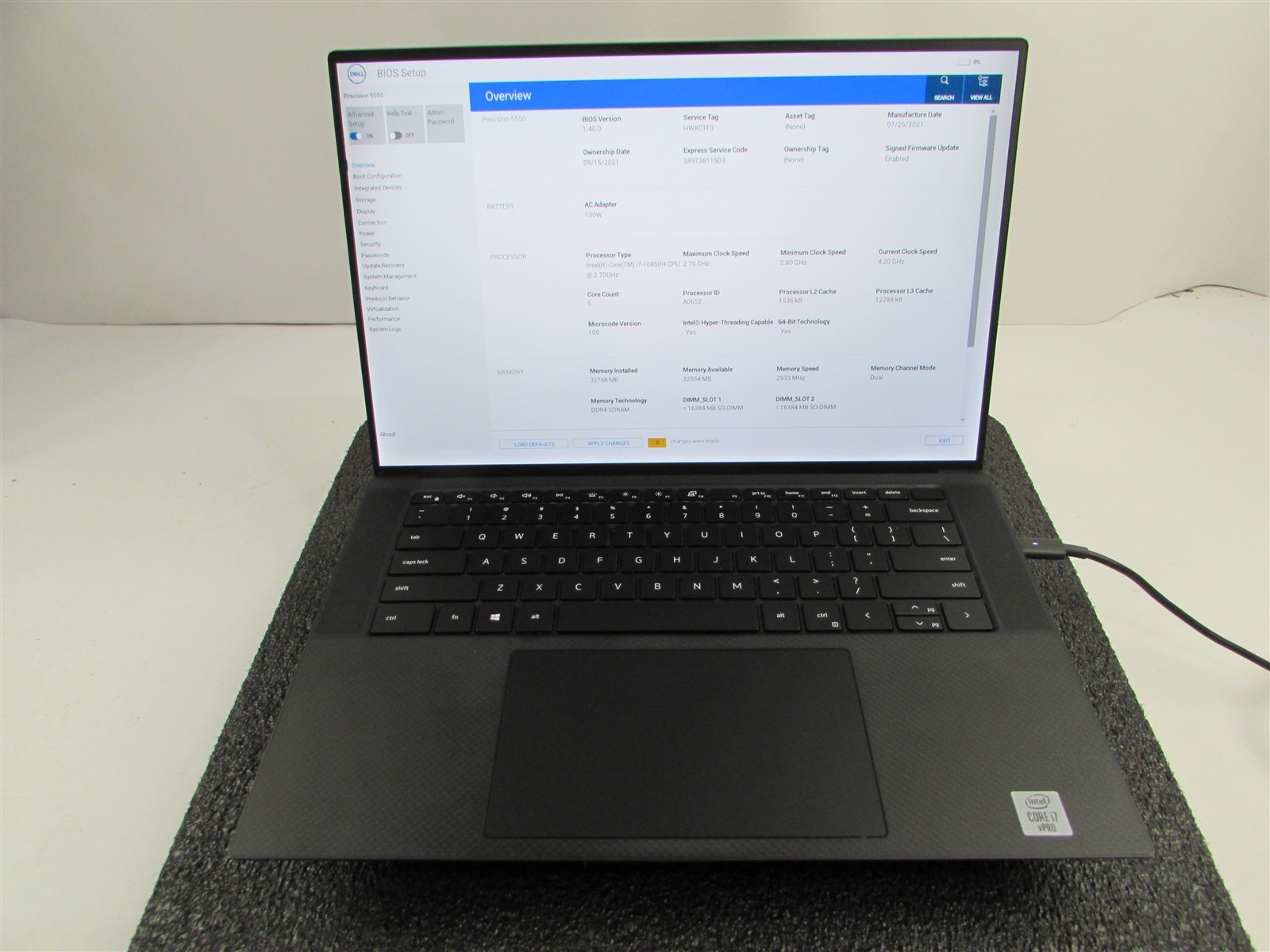 DELL PRECISION 5550 1920X1200 FHD I7-10850H 1TB 32GB RAM T1000 WIN 11 NO BATT