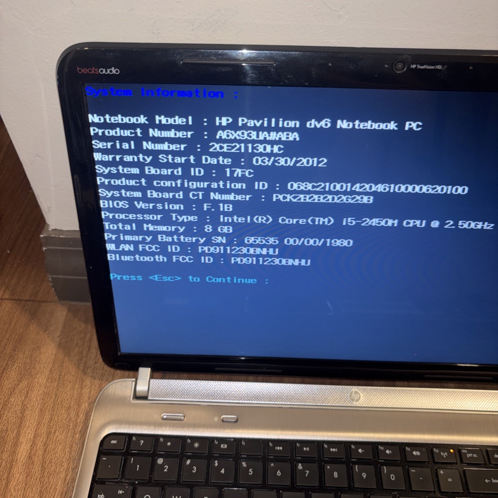 HP pavilion dv6-6c43cl 15.6″ Notebook – i5-2450M 2.50 GHz, 8 GB, no hdd